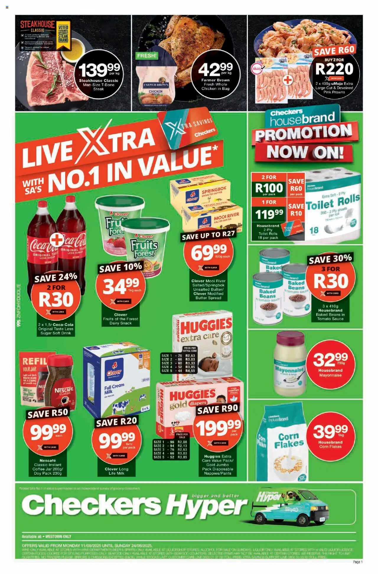 Checkers KwaZulu-Natal - Hyper Westown August Mid-Month Promotion │ valid from 11.08.2025 | Page: 1 | Products: Beans, Coffee, Cream, Flakes