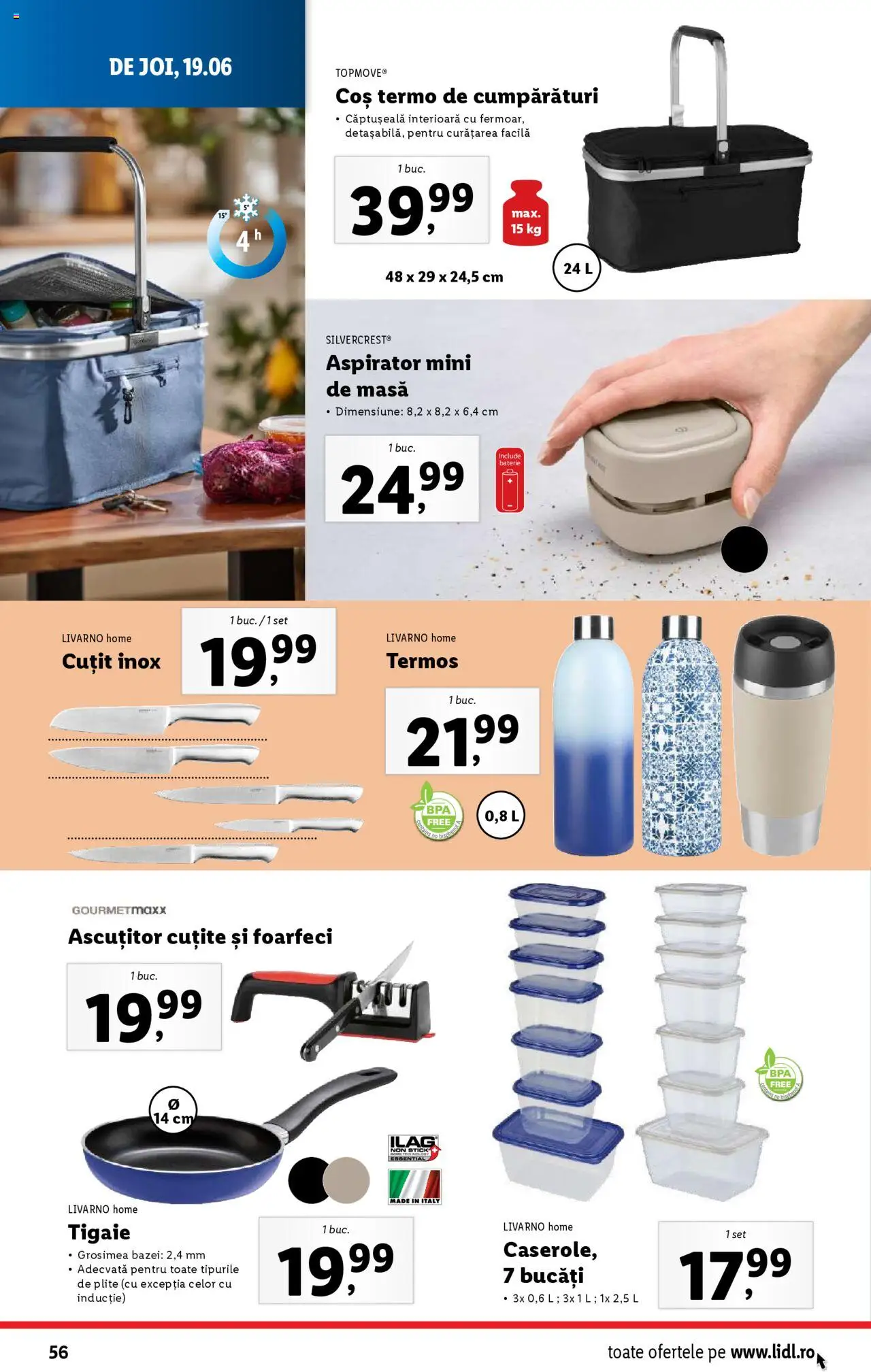 Catalog Lidl – valabil de la 16.06.2025 | Pagină: 56 | Produse: Tigaie, Aspirator, Masă, Cuțit