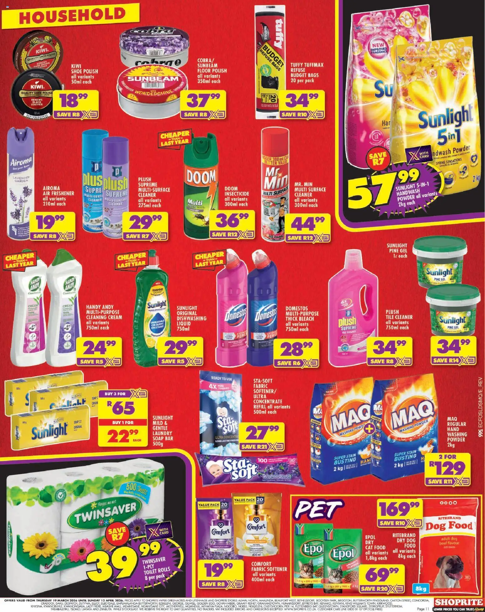 New Shoprite catalogue – valid from 19.03.2026 | Page: 11 | Products: Bleach, Cream, Refuse bags, Soap