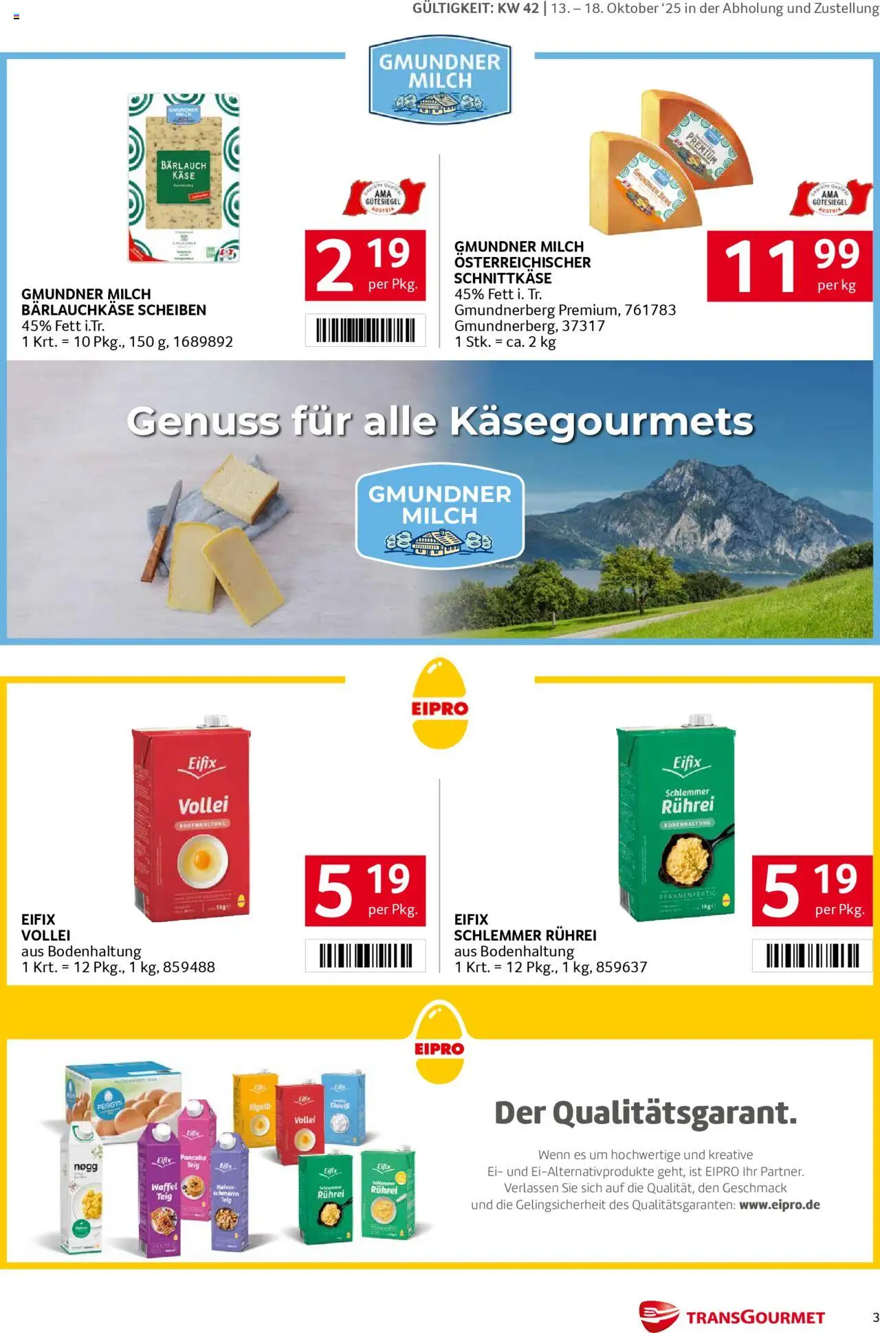 Transgourmet Eröffnungs Festwoche gültig ab 13.10.2025 | Seite: 3 | Produkte: Milch, Käse