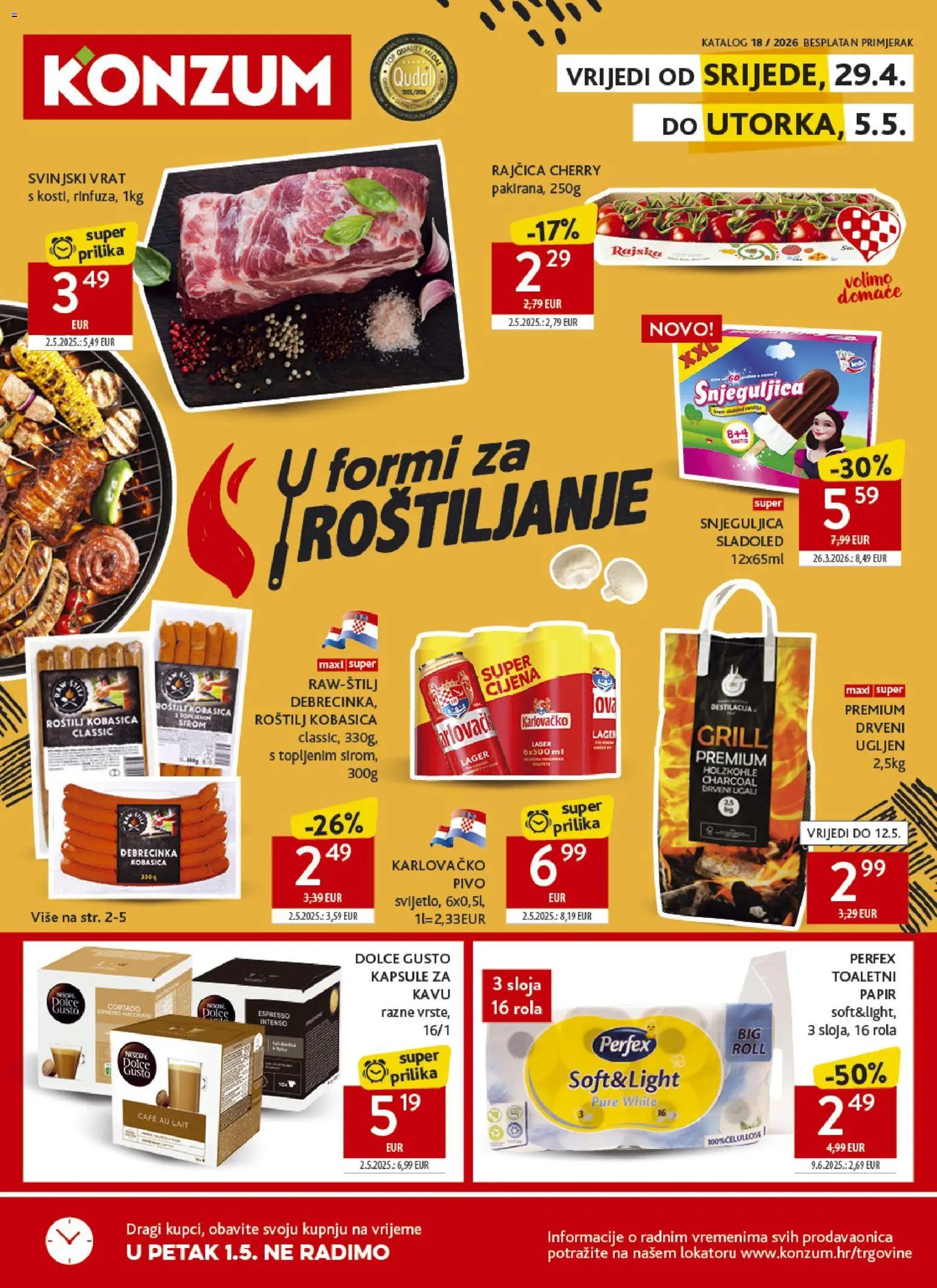 Konzum HR akciós ujság - amely érvényes a következő dátumtól: 29.04.2026 | Oldal: 1 | Termékek: Dolce Gusto, SSD, Grill