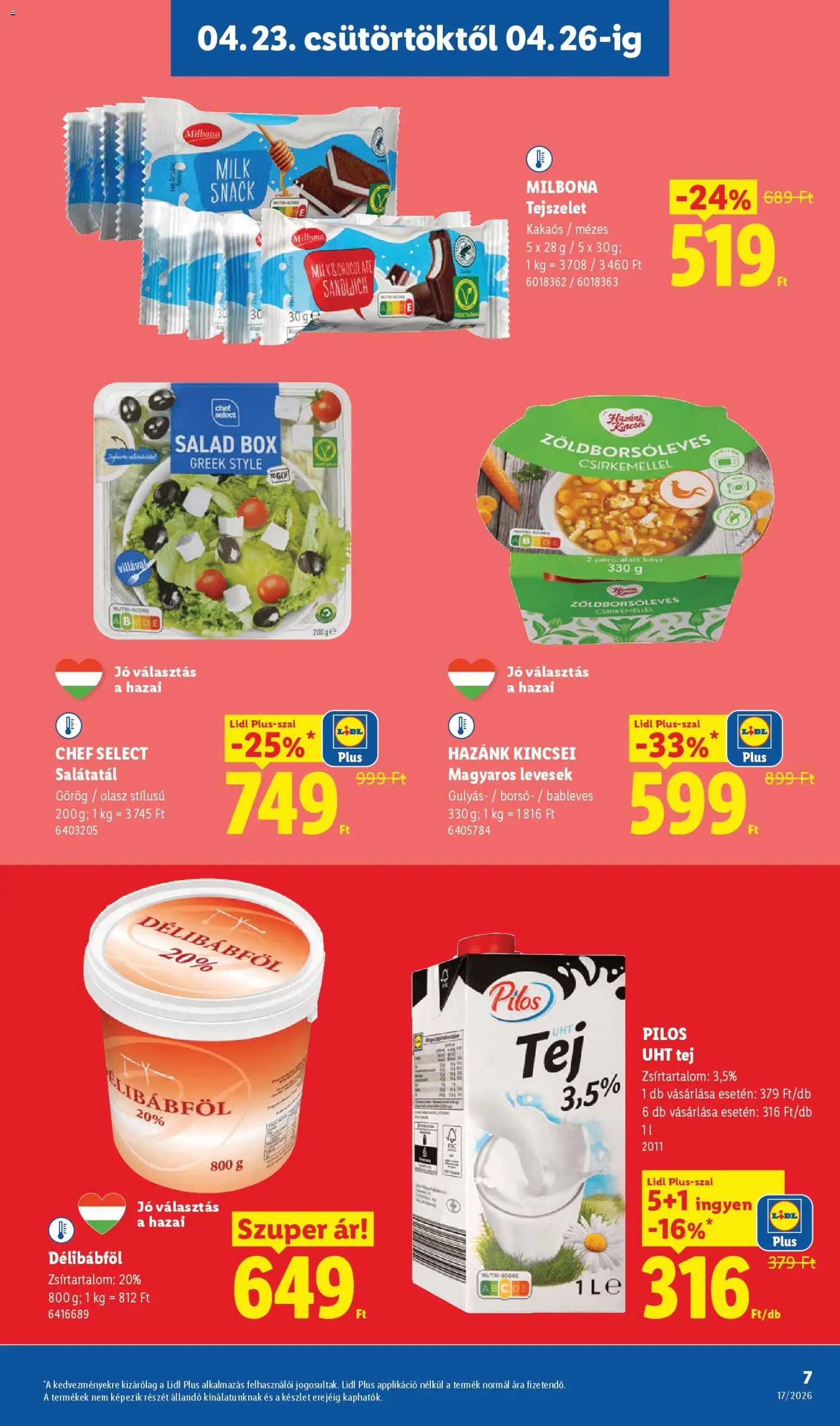 Lidl akciós ujság - amely érvényes a következő dátumtól: 23.04.2026 | Oldal: 7 | Termékek: Tejszelet, Tej