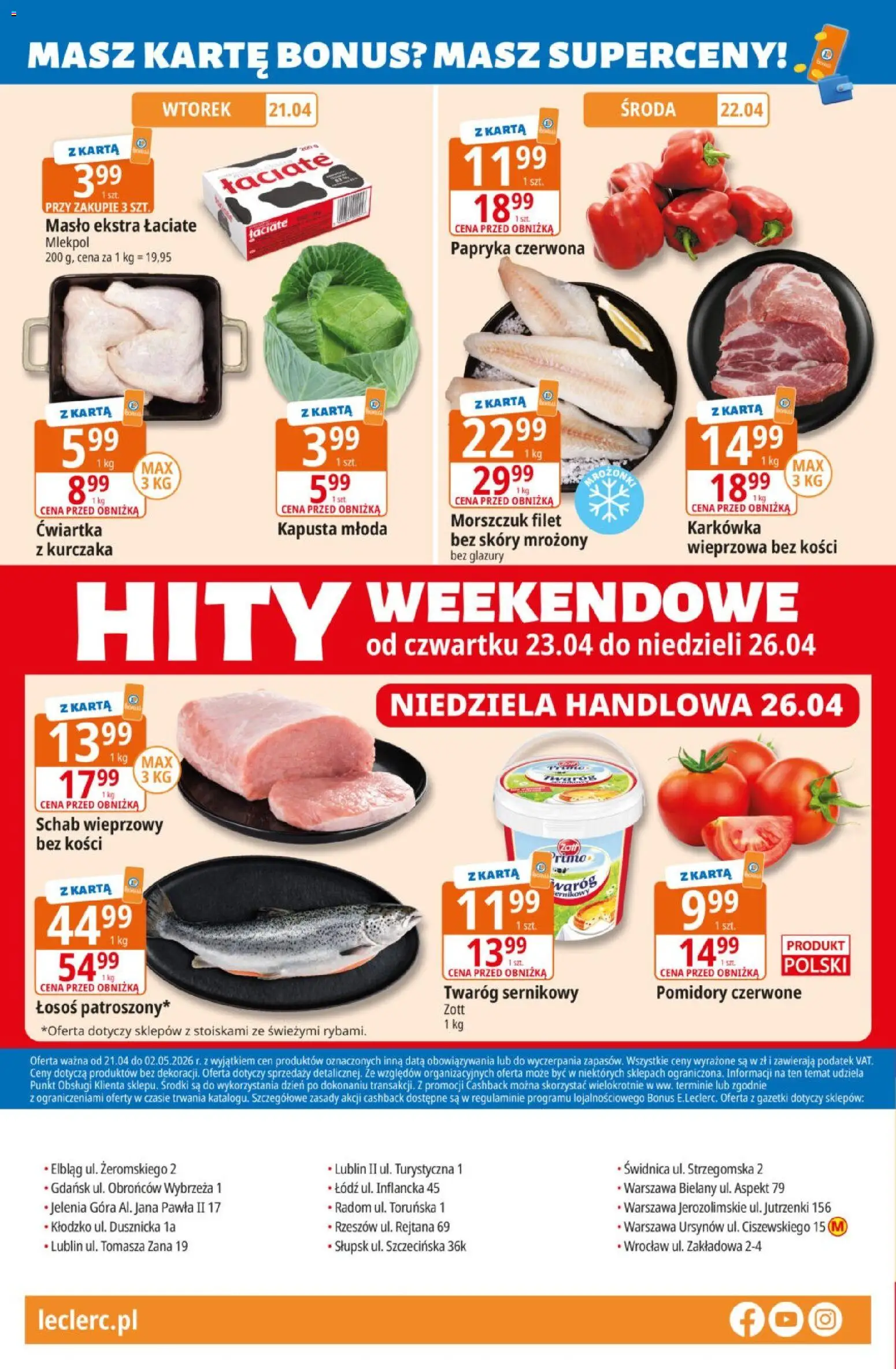 E.Leclerc gazetka od 21.04.2026 | Strona: 32 | Produkty: Schab wieprzowy, Morszczuk, Masło, Papryka czerwona