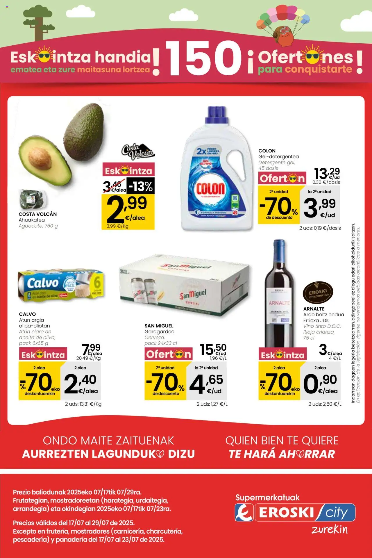 Eroski folleto │ válido desde el 17.07.2025 | Página: 1 | Productos: Detergente, Aceite, Vino, Atún claro