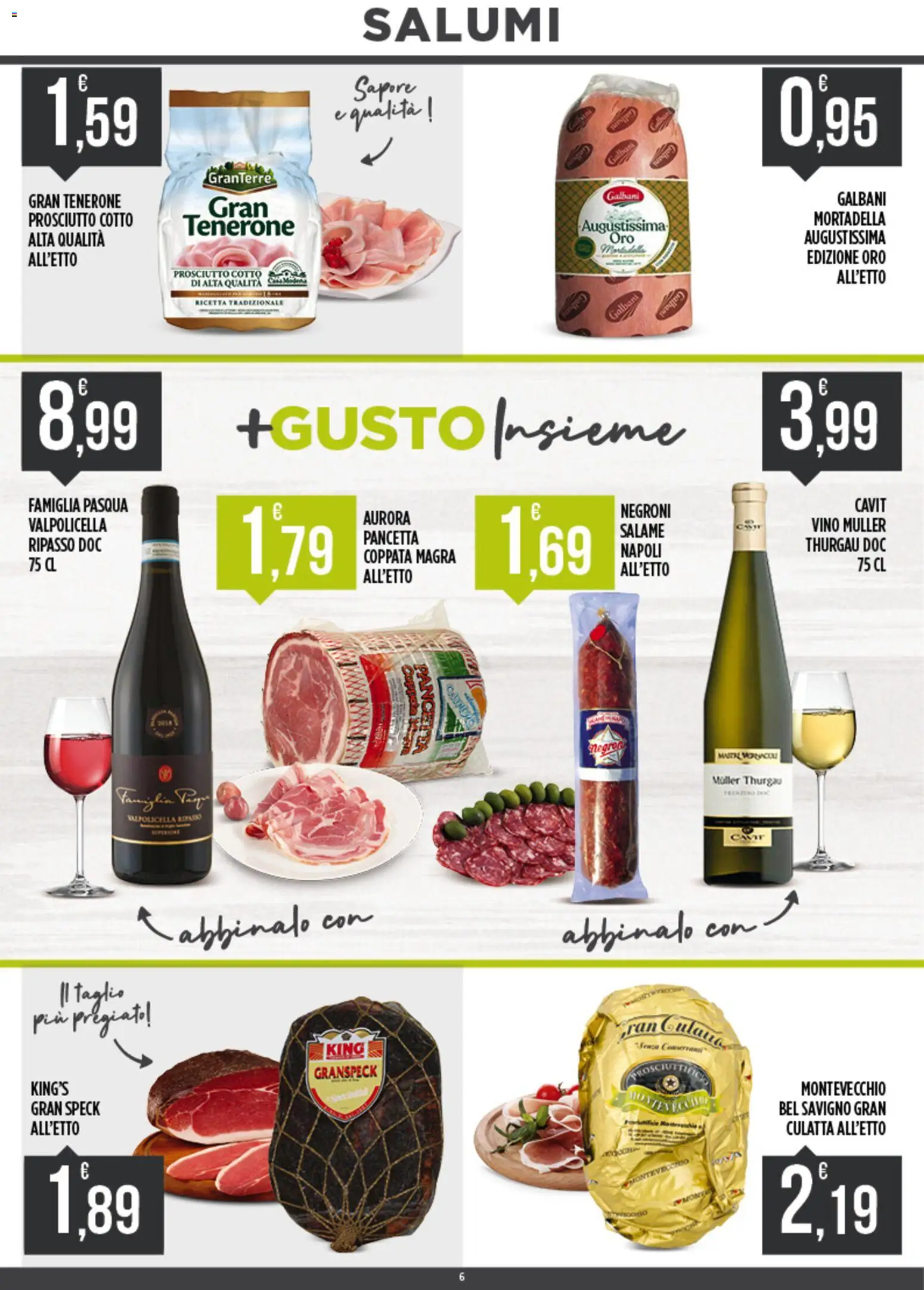 Volantino Euroesse del 23.02.2026 | Pagina: 6 | Prodotti: Prosciutto Cotto, Pancetta, Vino, Mortadella