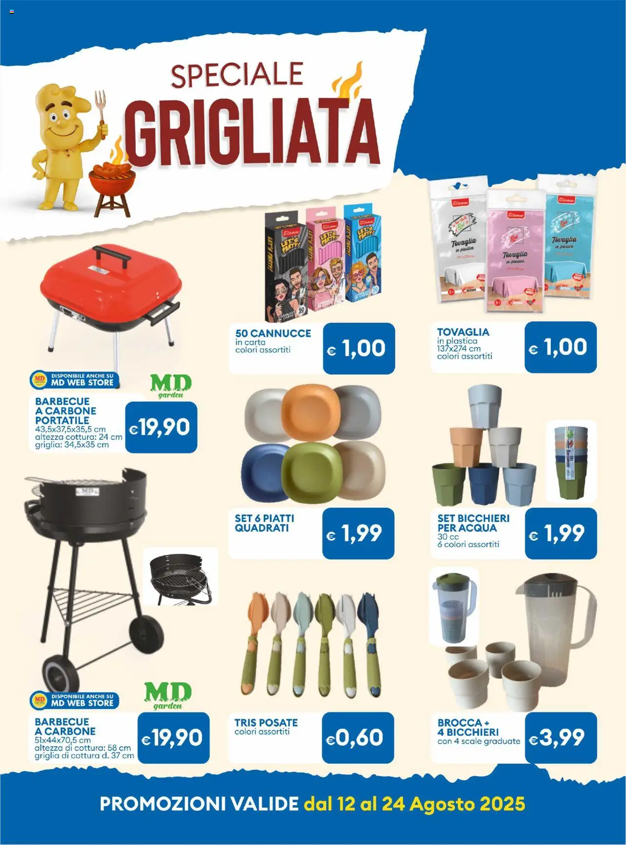 Volantino MD Discount del 12.08.2025 | Pagina: 7 | Prodotti: Posate, Acqua, Barbecue, Tovaglia