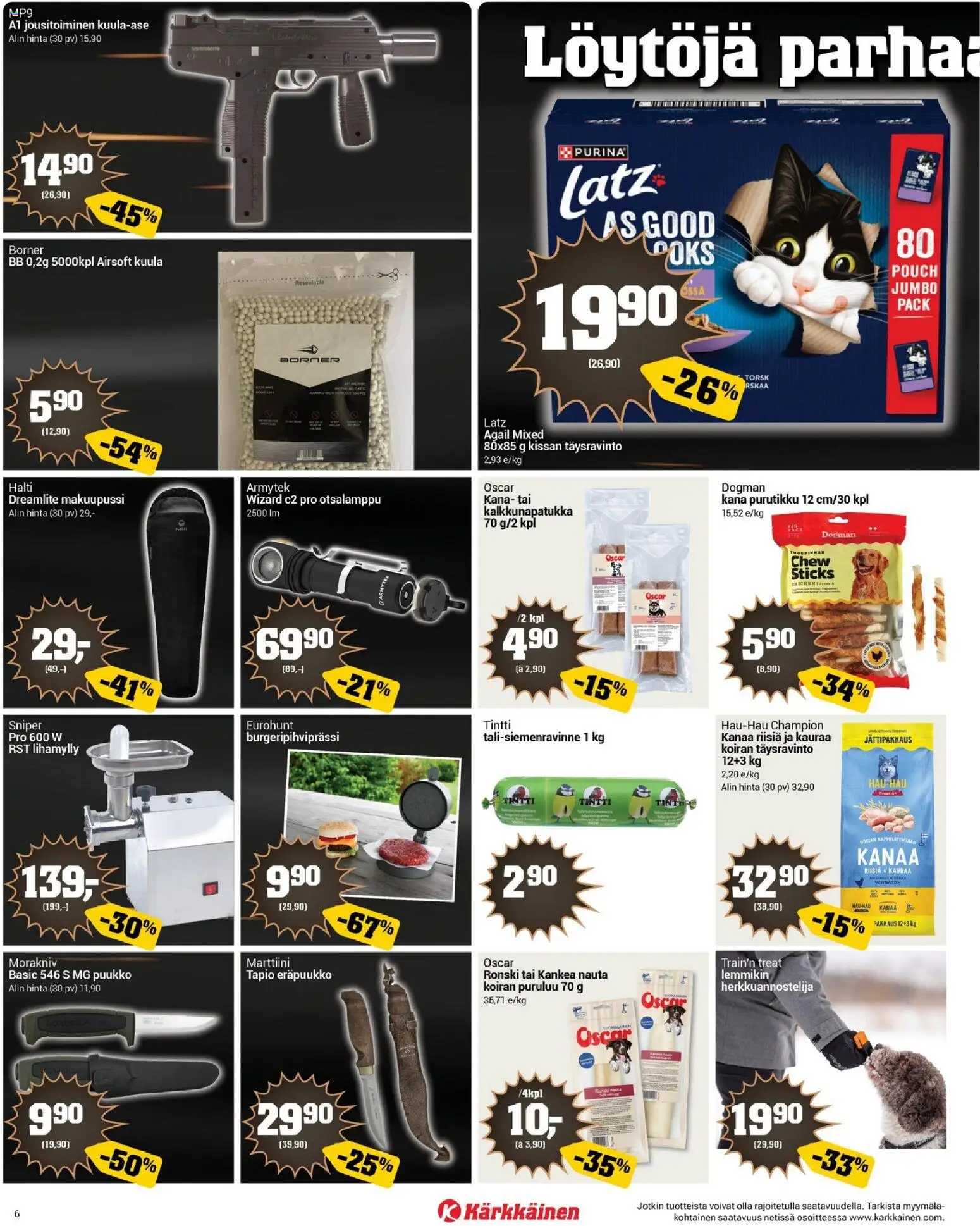 Kärkkäinen - Black Friday – voimassa 19.11.2025 alkaen | Sivu: 6 | Tuotteet: Puukko, Makuupussi, Kana