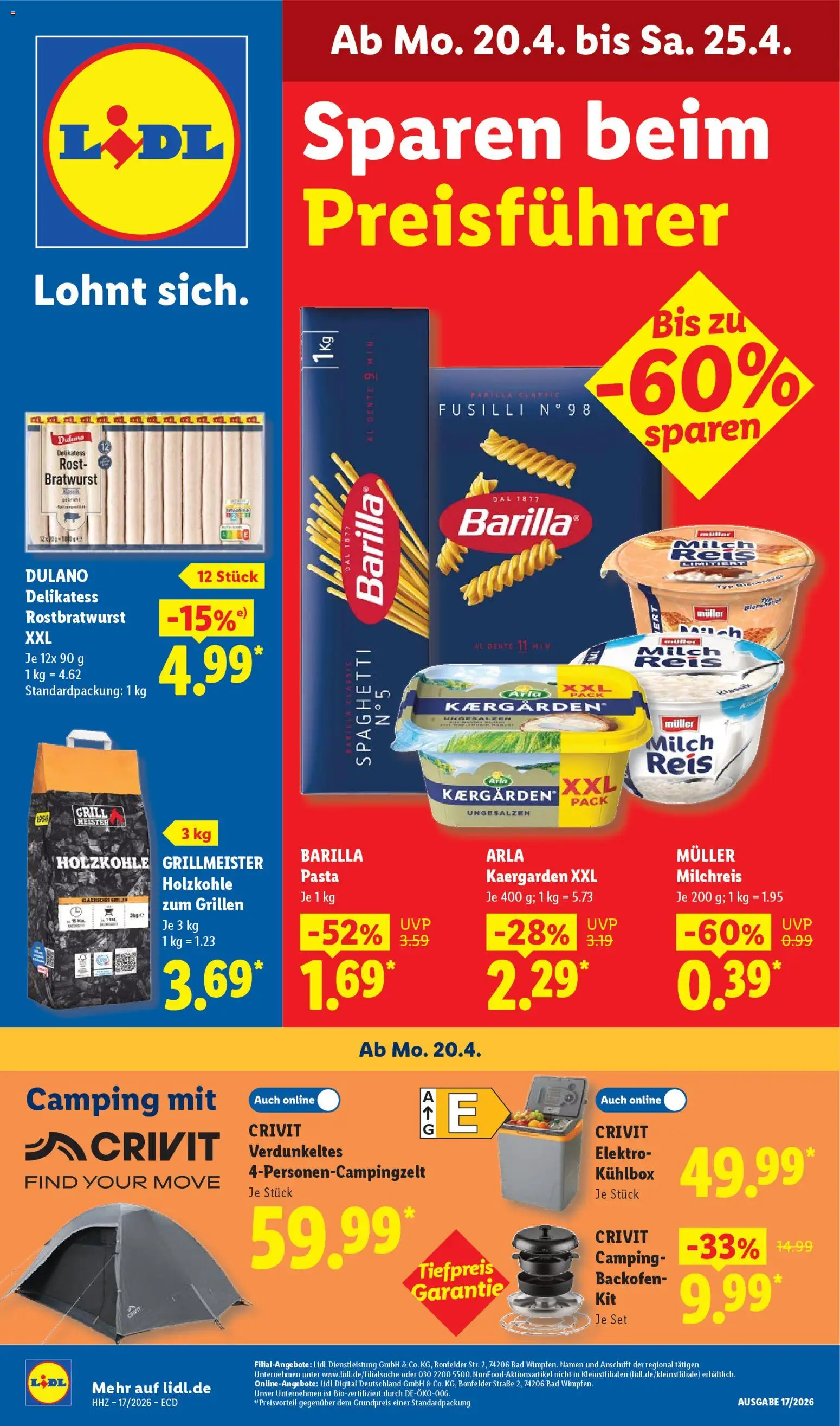 Lidl Prospekt – gültig ab 20.04.2026 | Seite: 1 | Produkte: Bad, Bratwurst, Backofen, Pasta