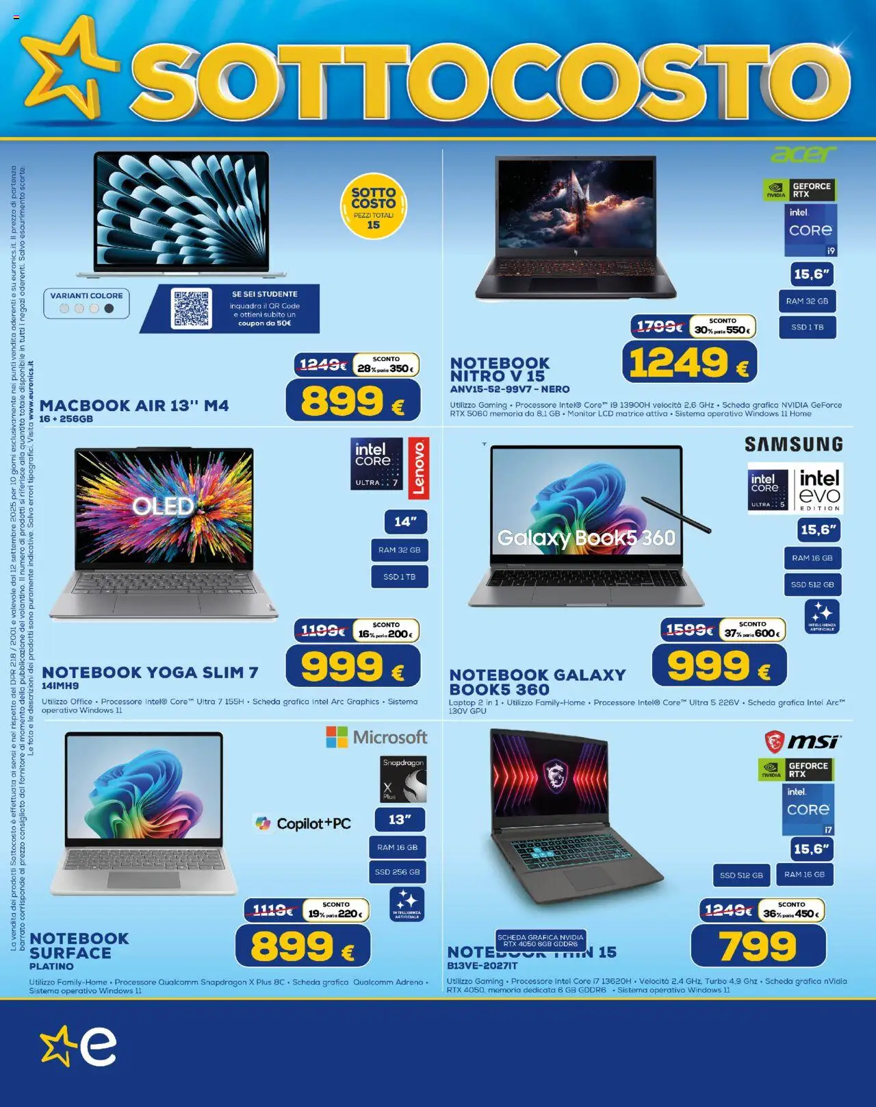 Volantino Euronics del 12.09.2025 | Pagina: 6 | Prodotti: Notebook, Macbook air, Macbook, Samsung