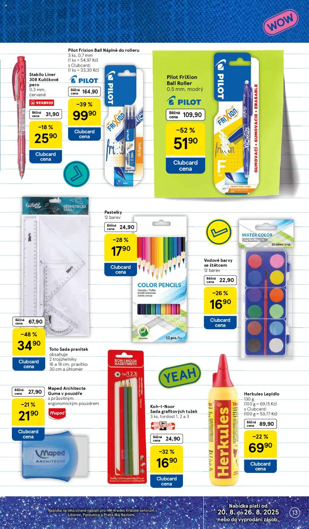 Tesco leták - Hypermarket od 20.08.2025 | Strana: 13 | Produkty: Pastelky, Pero, Pravítko, Guma