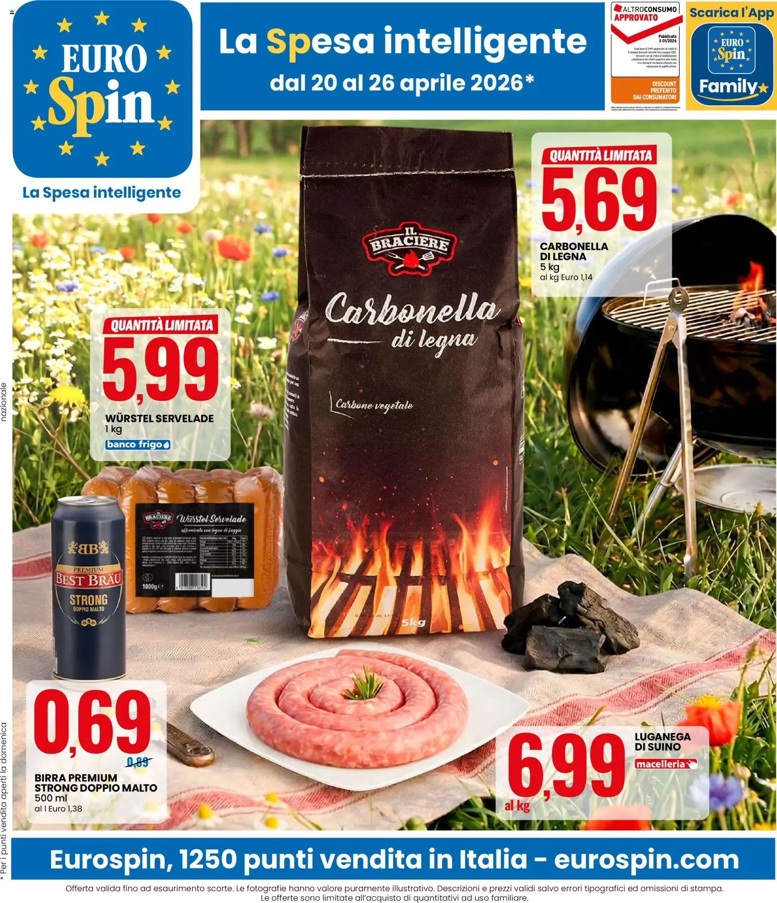 Volantino Eurospin del 20.04.2026 | Pagina: 1 | Prodotti: Birra, Suino, Wurstel