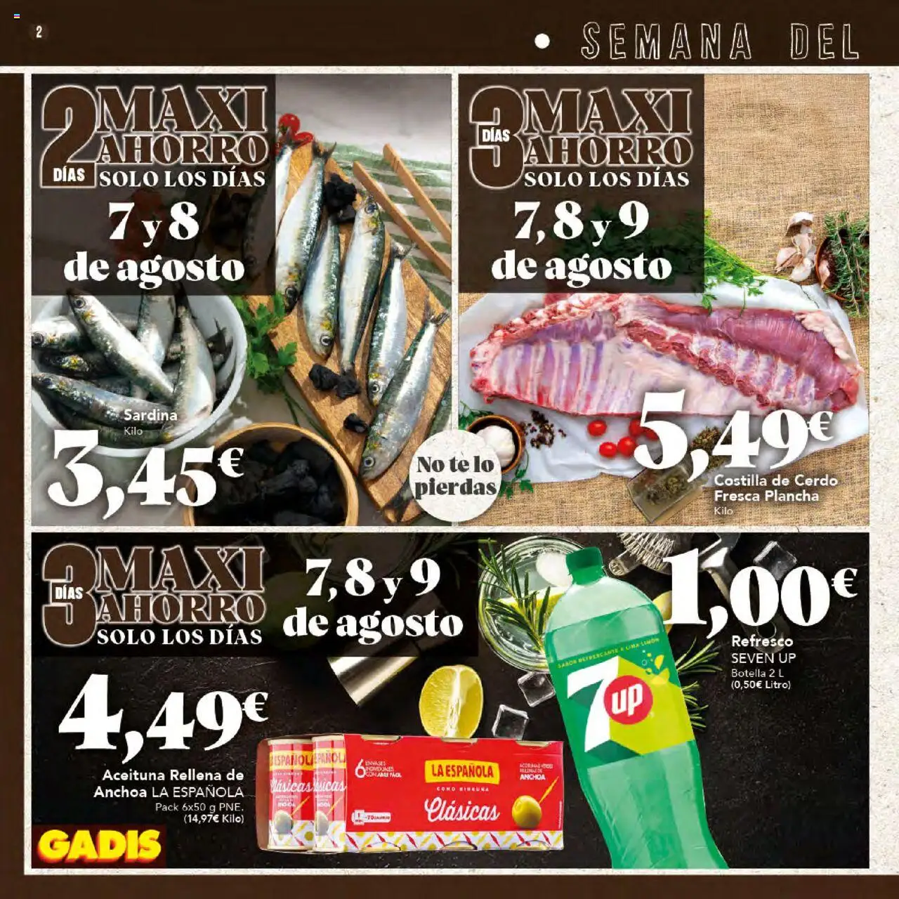 Gadis folleto │ válido desde el 07.08.2025 | Página: 2 | Productos: Té, Costilla de cerdo, Plancha, Anchoa