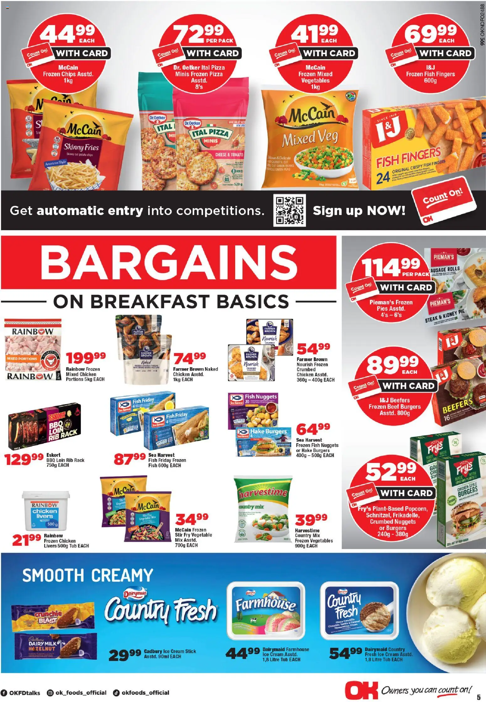 New OK Foods catalogue – valid from 24.04.2026 | Page: 5 | Products: Pizza, Burgers, Chips, Vegetables