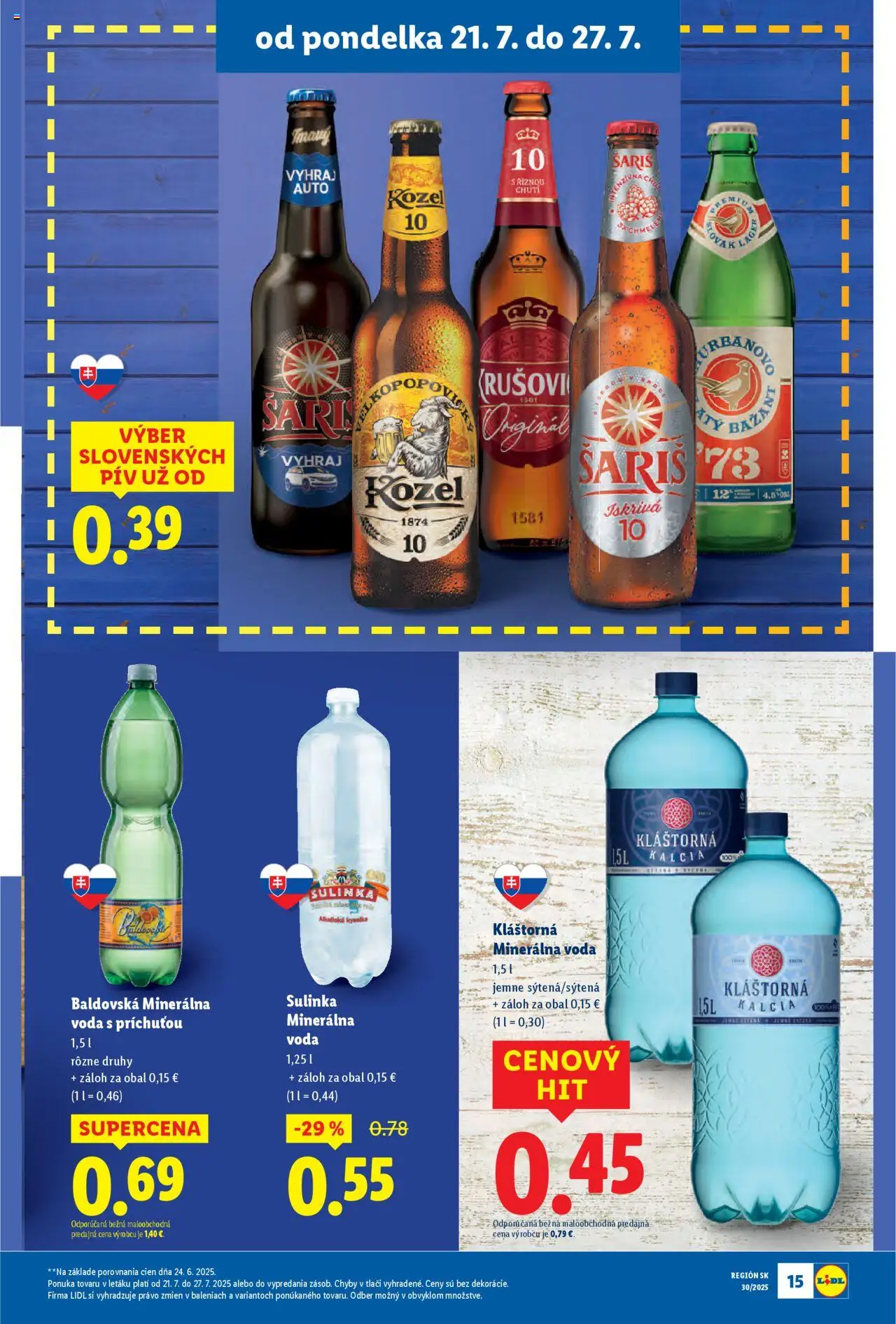 Lidl leták │ platný od 21.07.2025 | Strana: 19 | Produkty: Šariš, Sulinka, Minerálna voda, Baldovská