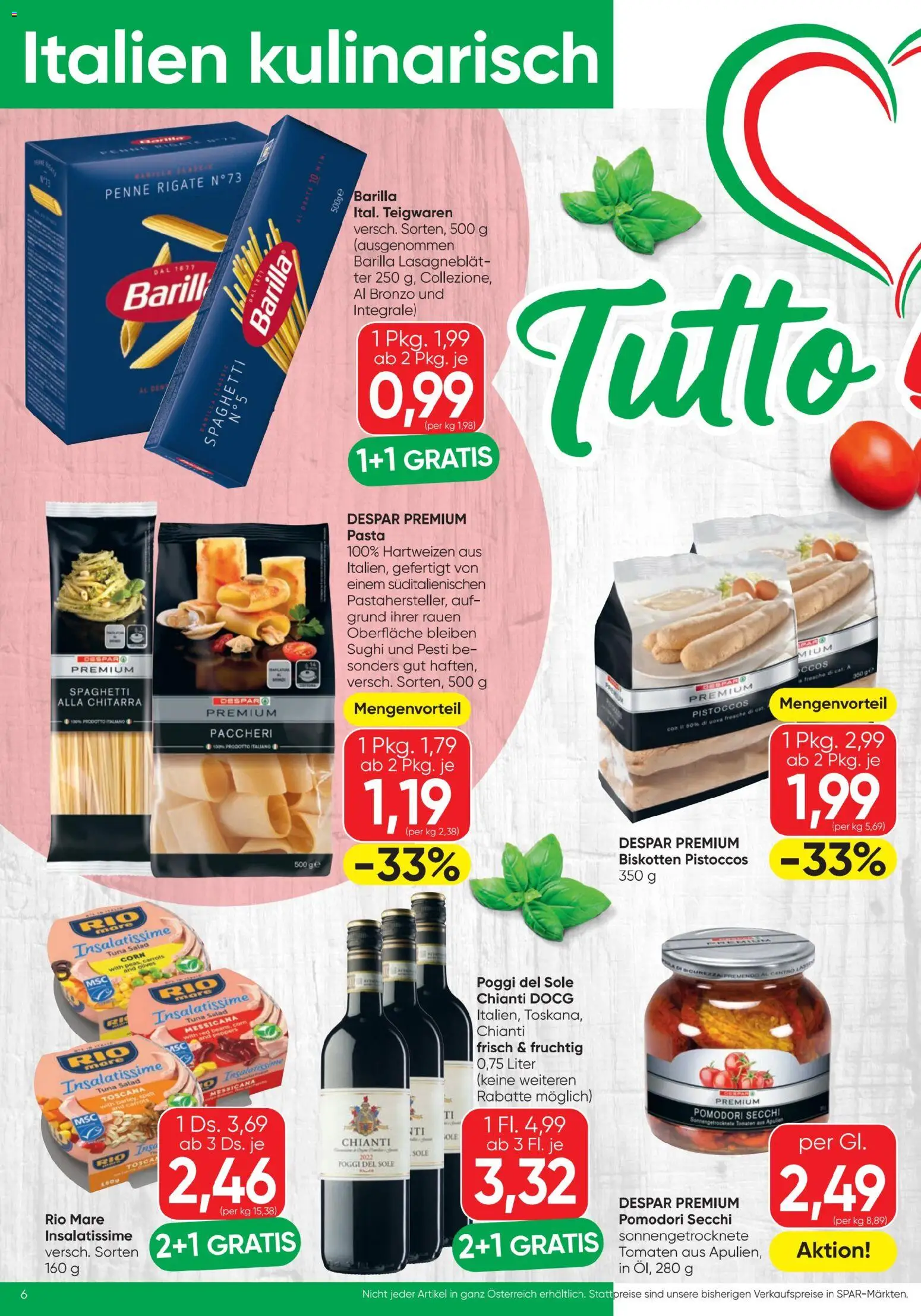 Spar - Flugblatt gültig ab 23.04.2026 | Seite: 6 | Produkte: Pasta, Hajdina liszt, Tomaten