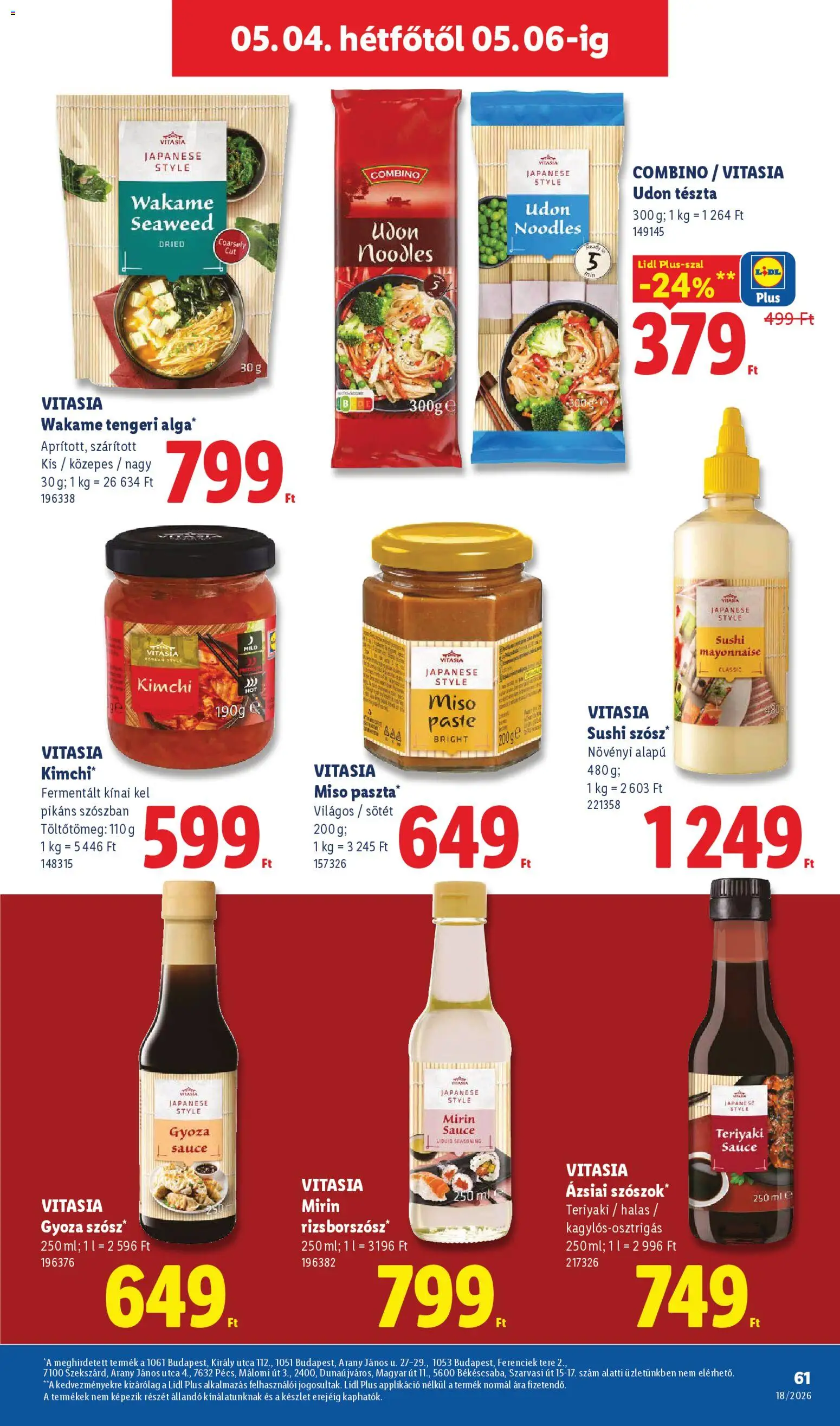 Lidl akciós ujság - amely érvényes a következő dátumtól: 30.04.2026 | Oldal: 61 | Termékek: Kínai kel, Sushi, Tészta