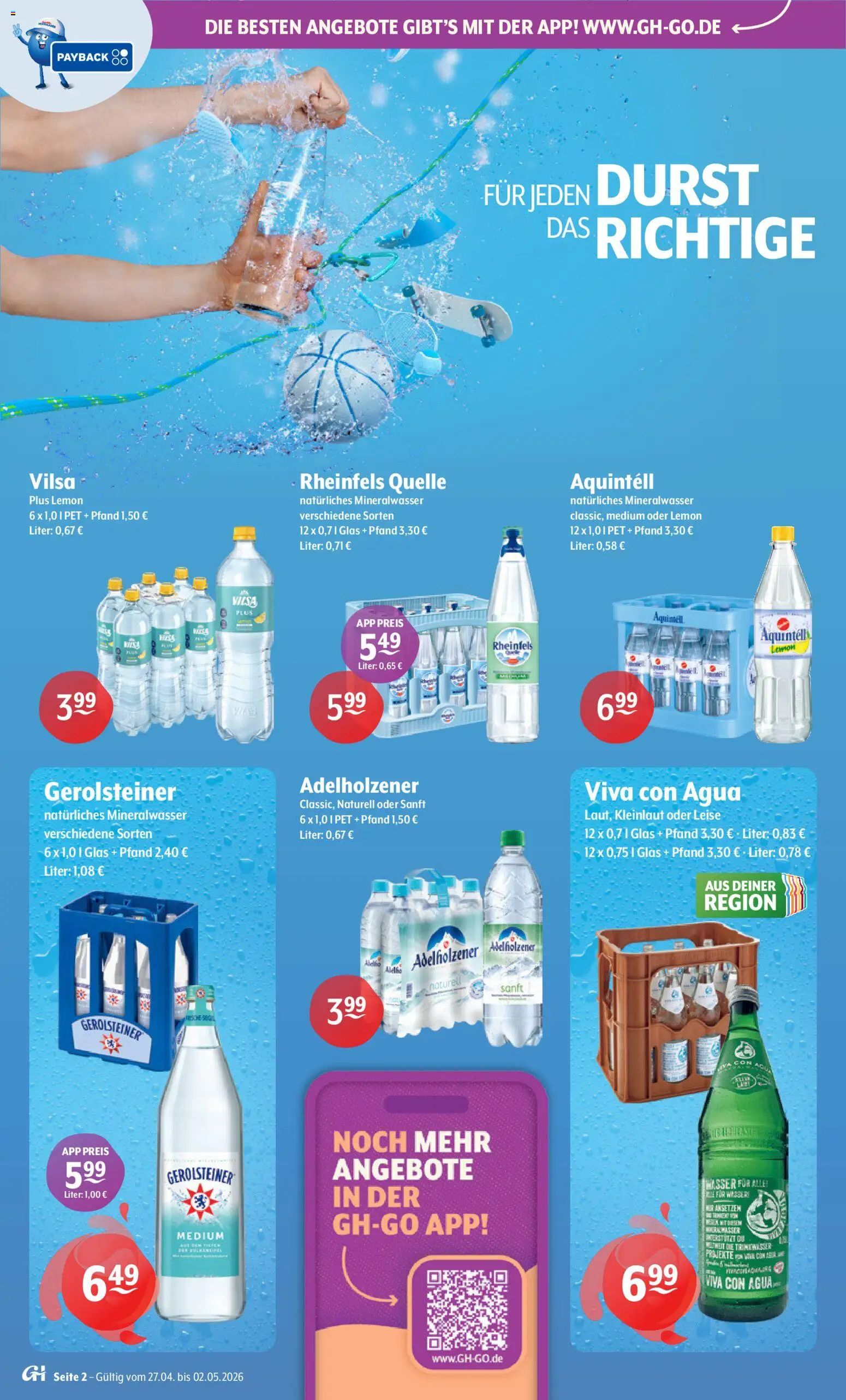 Getränke Hoffmann - Hamburg – gültig ab 27.04.2026 | Seite: 2 | Produkte: Adelholzener, Mineralwasser, Rheinfels quelle, Gerolsteiner