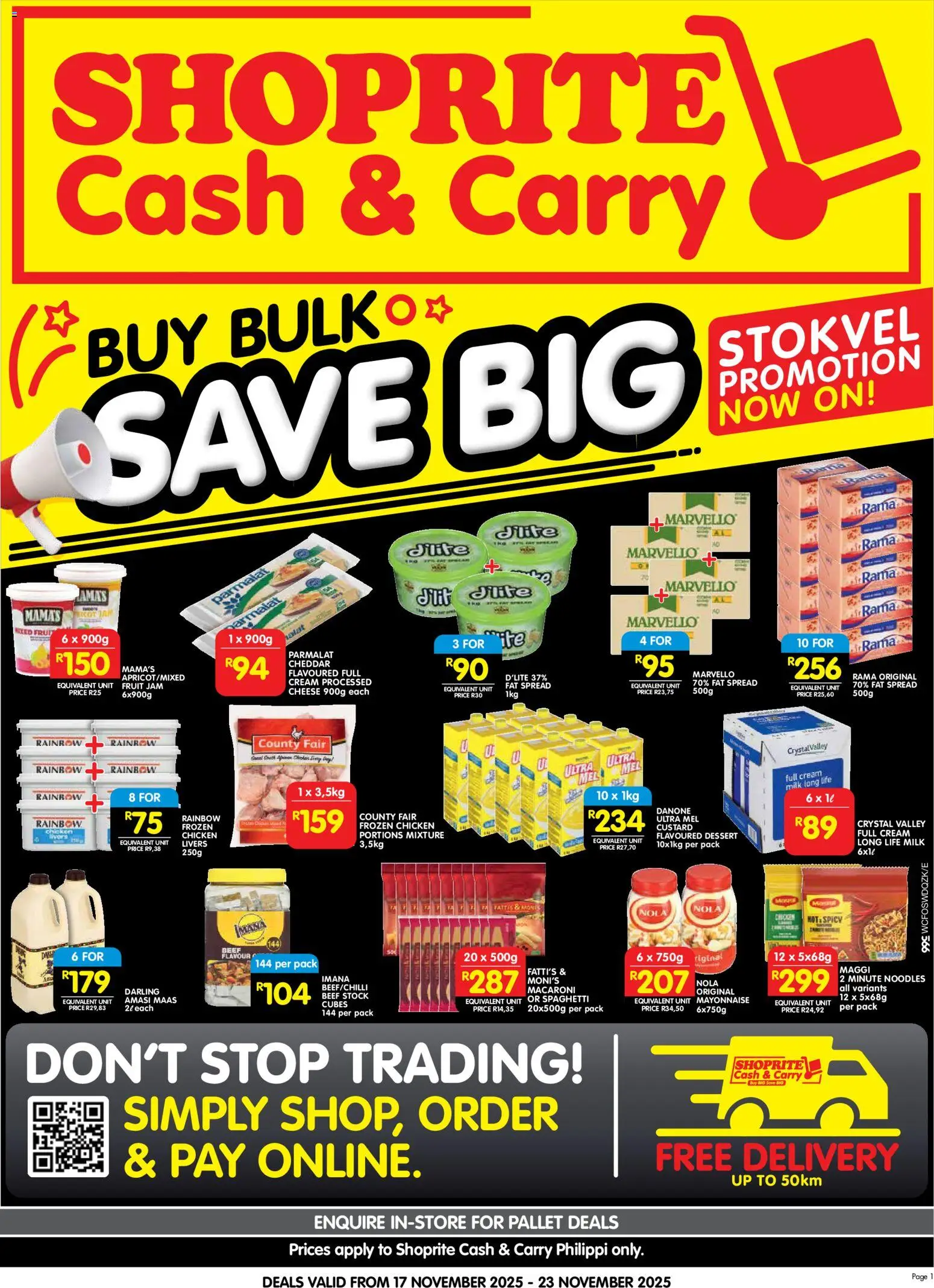 New Shoprite catalogue – valid from 17.11.2025 | Page: 1 | Products: Custard, Jam, Stock, Mayonnaise