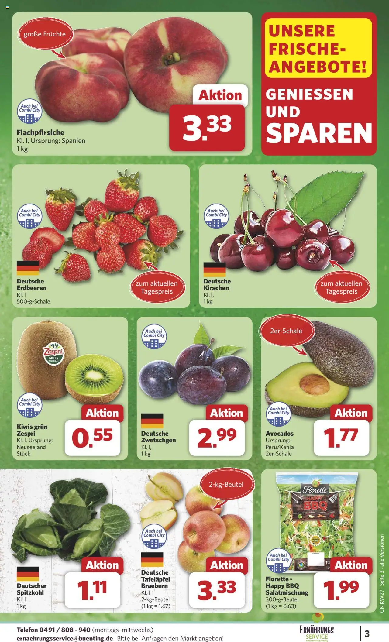 Combi Prospekt 	 - gültig ab dem 30.06.2025 | Seite: 3 | Produkte: Zwetschgen, Erdbeeren, Kiwi, Telefon