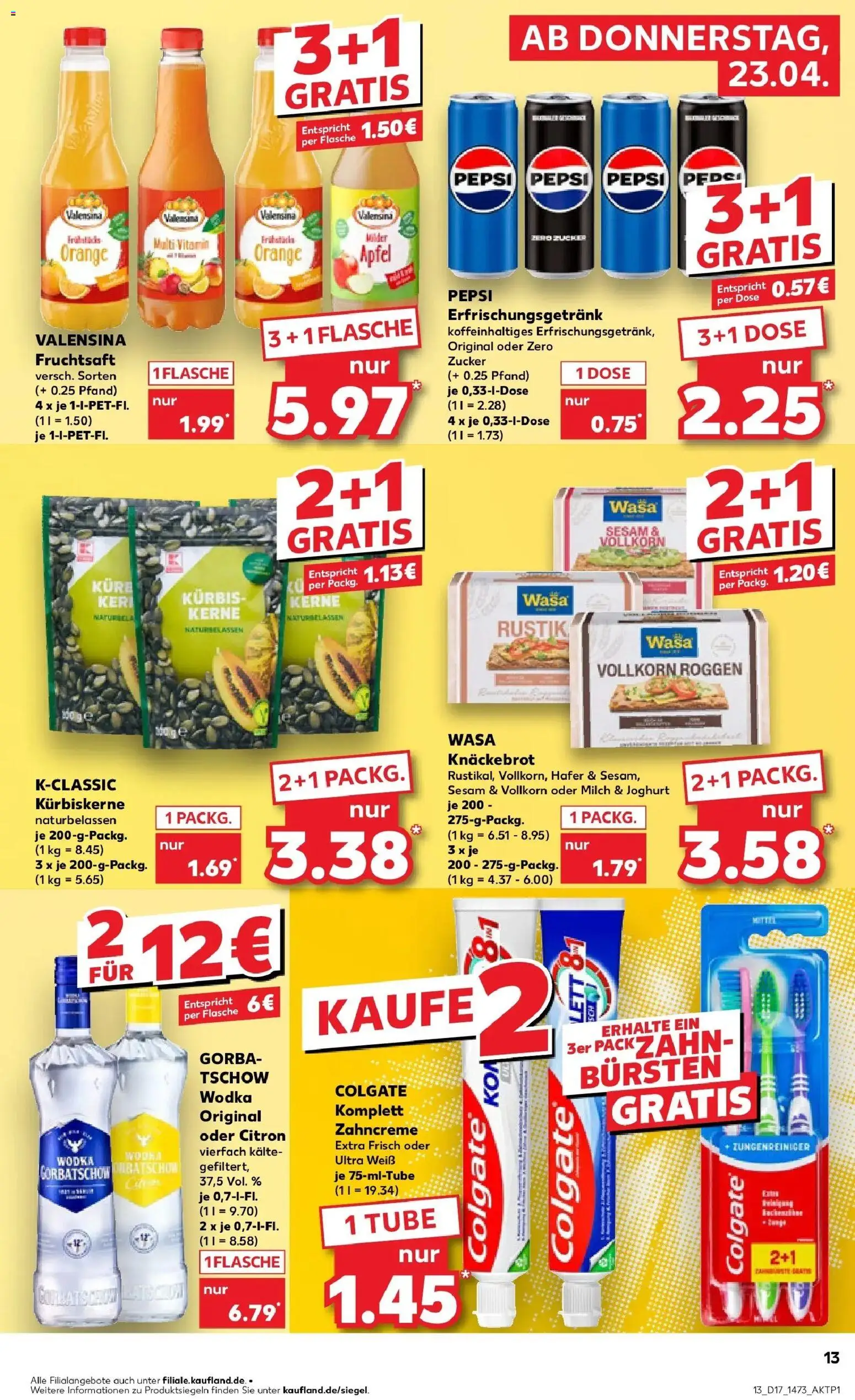 Kaufland Prospekt Erfurt	 – gültig ab 23.04.2026 | Seite: 13 | Produkte: Joghurt, Bilder, Wasa knackebrot, Vodka
