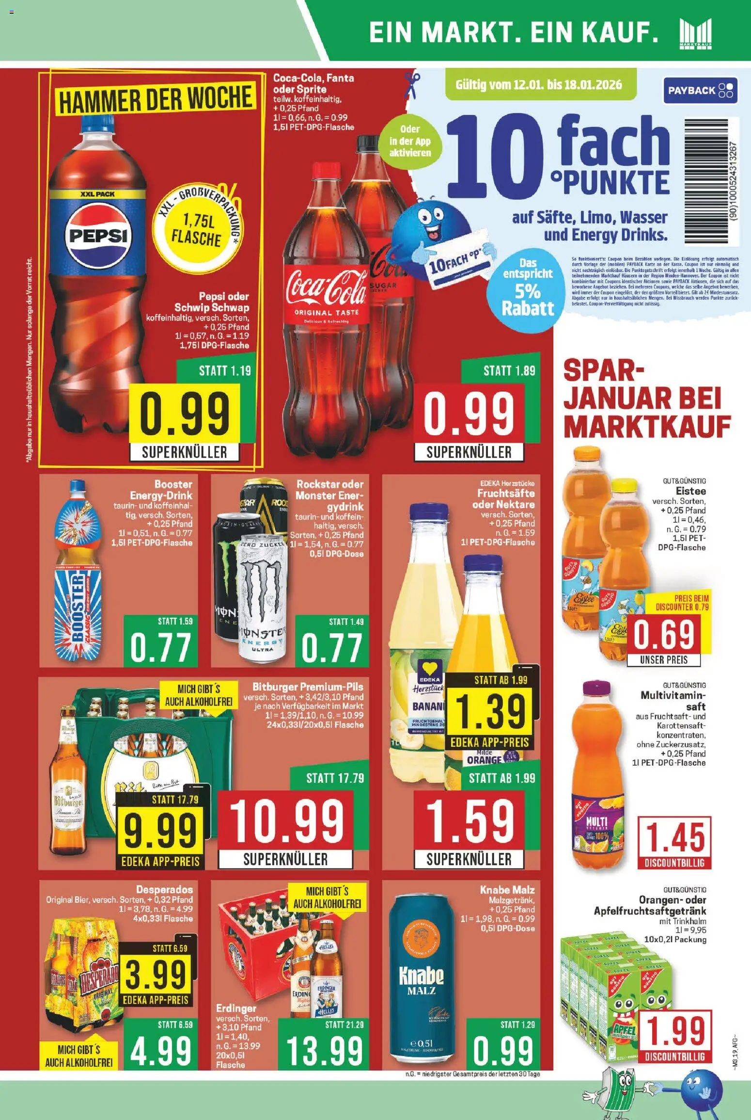 Marktkauf Prospekt 	 – gültig ab 12.01.2026 | Seite: 19 | Produkte: Bitburger, Energy, Äpfel, Pepsi