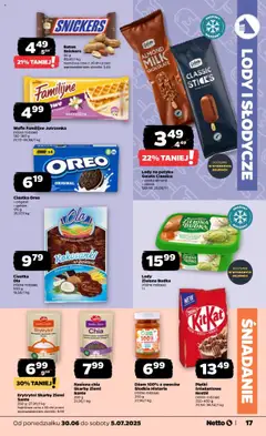 Netto gazetka - Spożywcza od 30.06.2025 | Strona: 17 | Produkty: Płatki, Ciastka, Nasiona chia, Lody