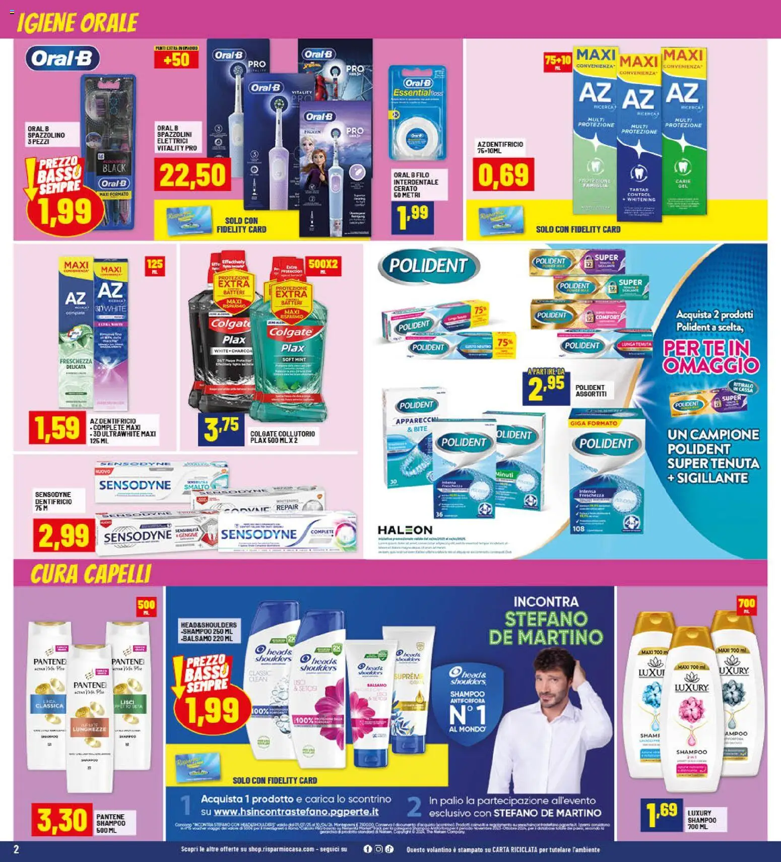 Volantino RisparmioCasa del 23.10.2025 | Pagina: 2 | Prodotti: Shampoo, Balsamo, Dentifricio, Spazzolino