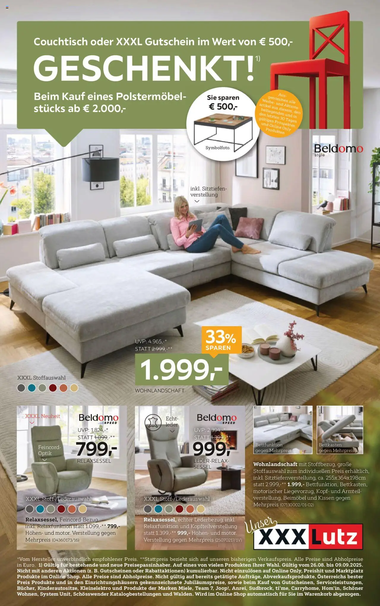 XXXLutz Polstermöbel gültig ab 26.08.2025 | Seite: 1 | Produkte: Kissen, Sessel, Couchtisch