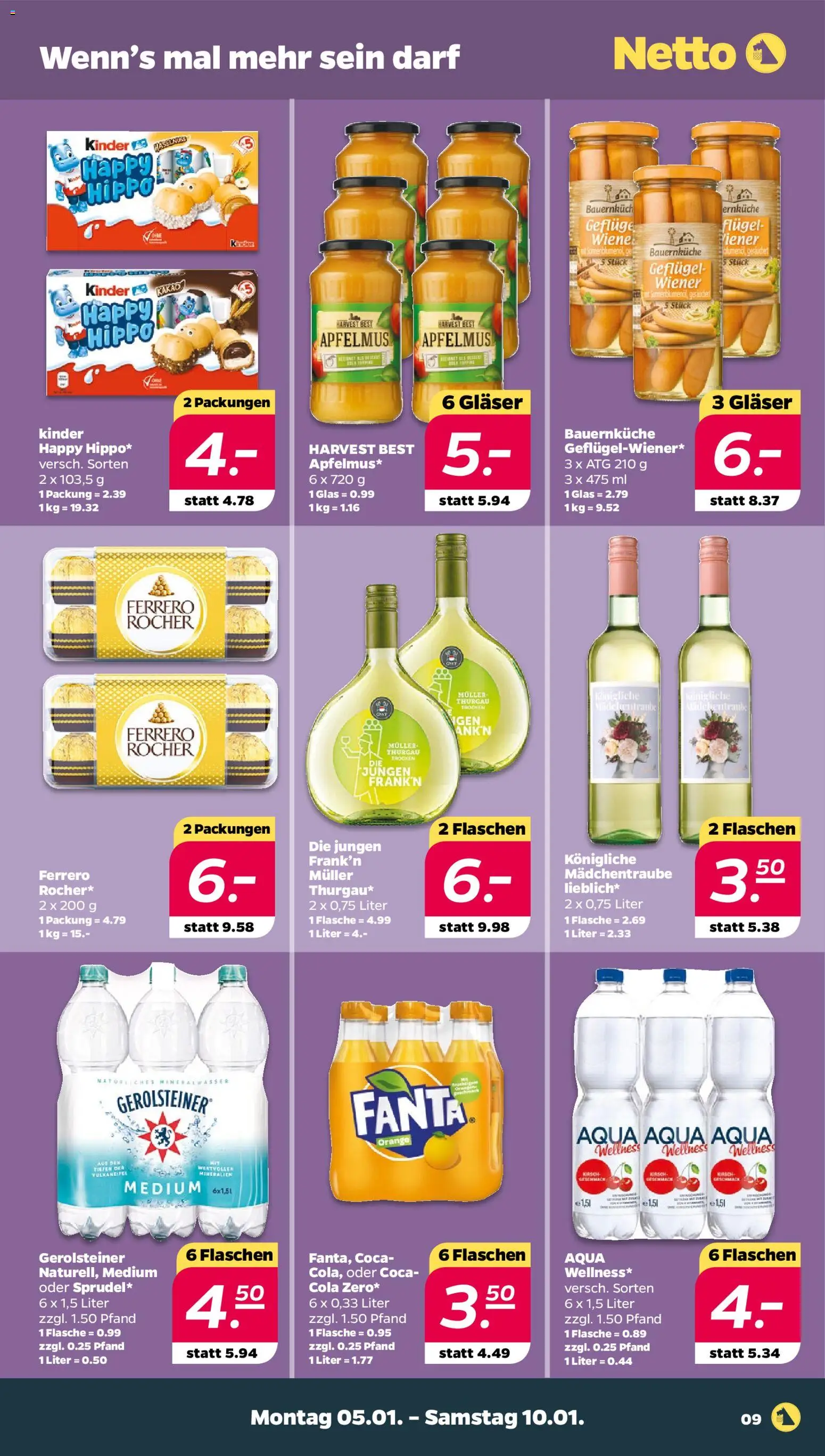 Netto Prospekt 	 – gültig ab 05.01.2026 | Seite: 9 | Produkte: Fanta, Ferrero rocher, Cola, Gerolsteiner