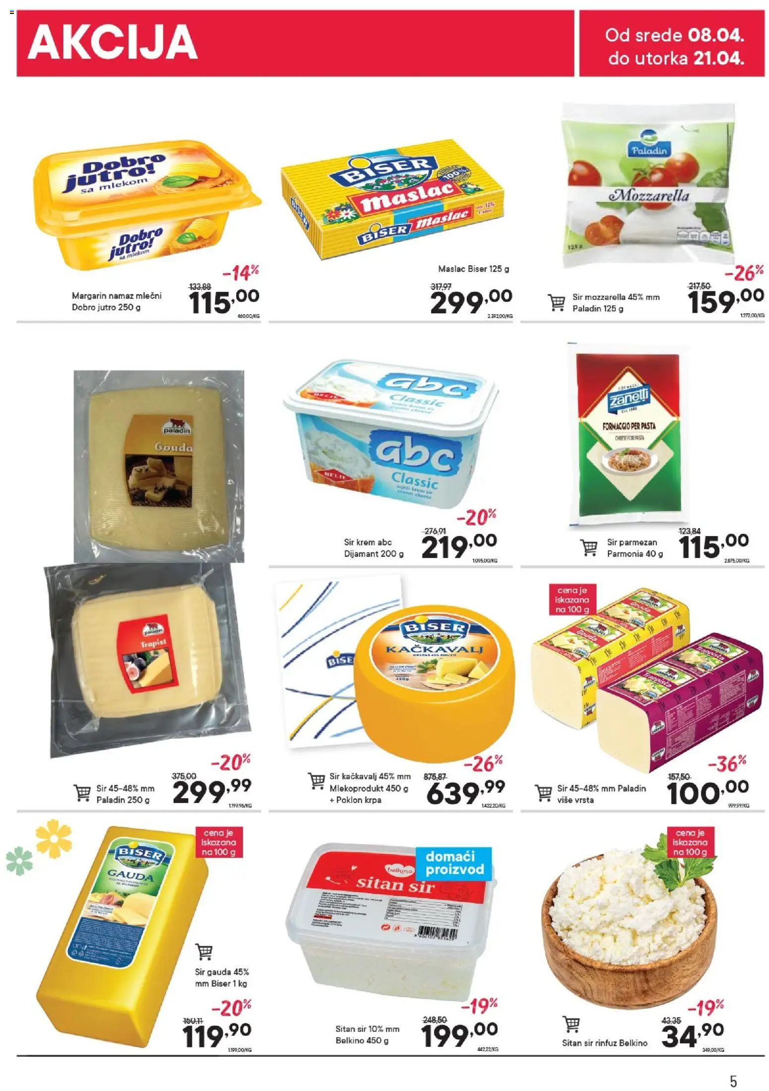 PerSu katalog - važi od 08.04.2026 | Strana: 5 | Proizvode: Maslac, Gouda, Sir, Mozzarella