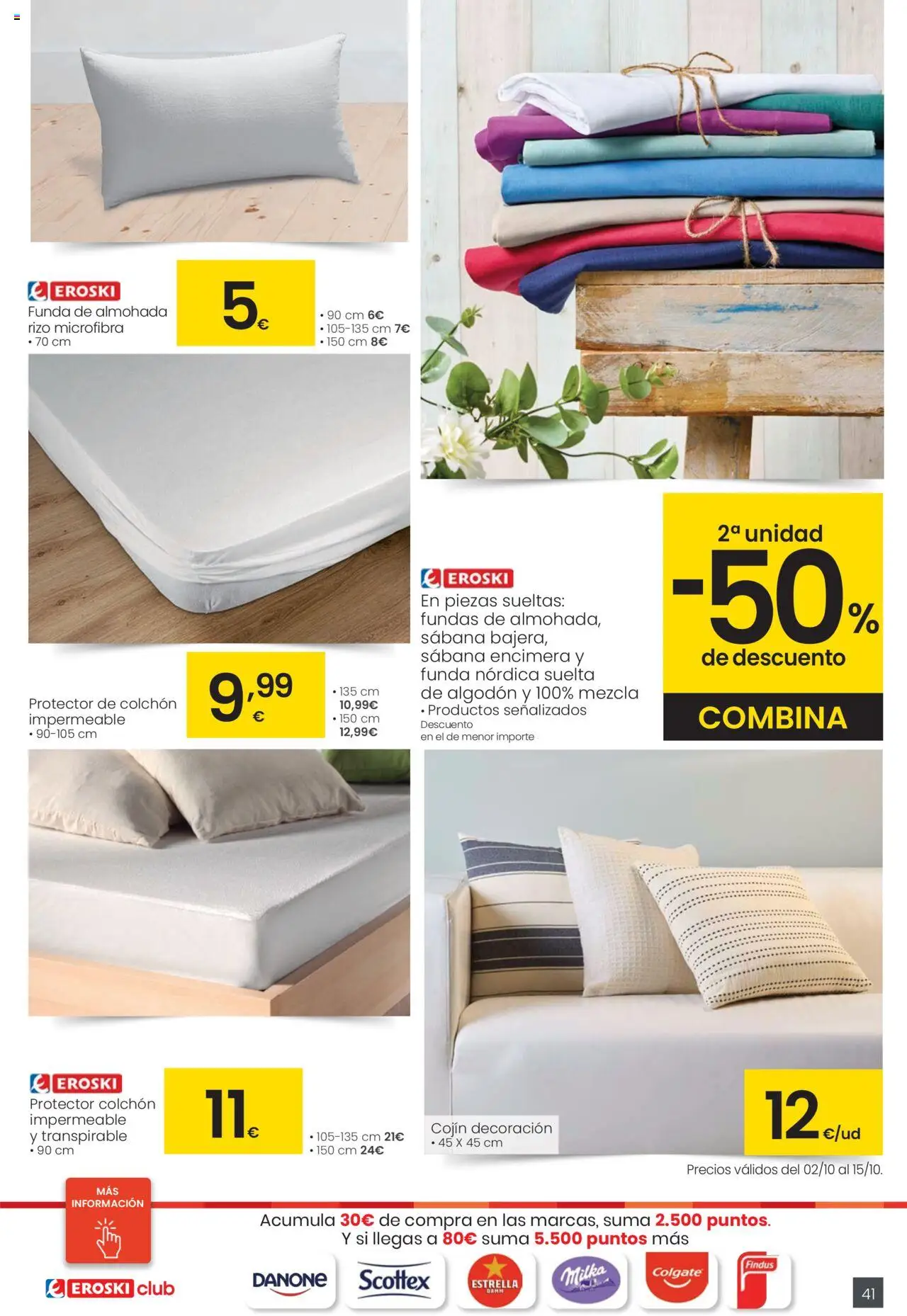 Eroski - Precio más bajo  │ válido desde el 02.10.2025 | Página: 41 | Productos: Colchon, Funda, Almohada, Cojín