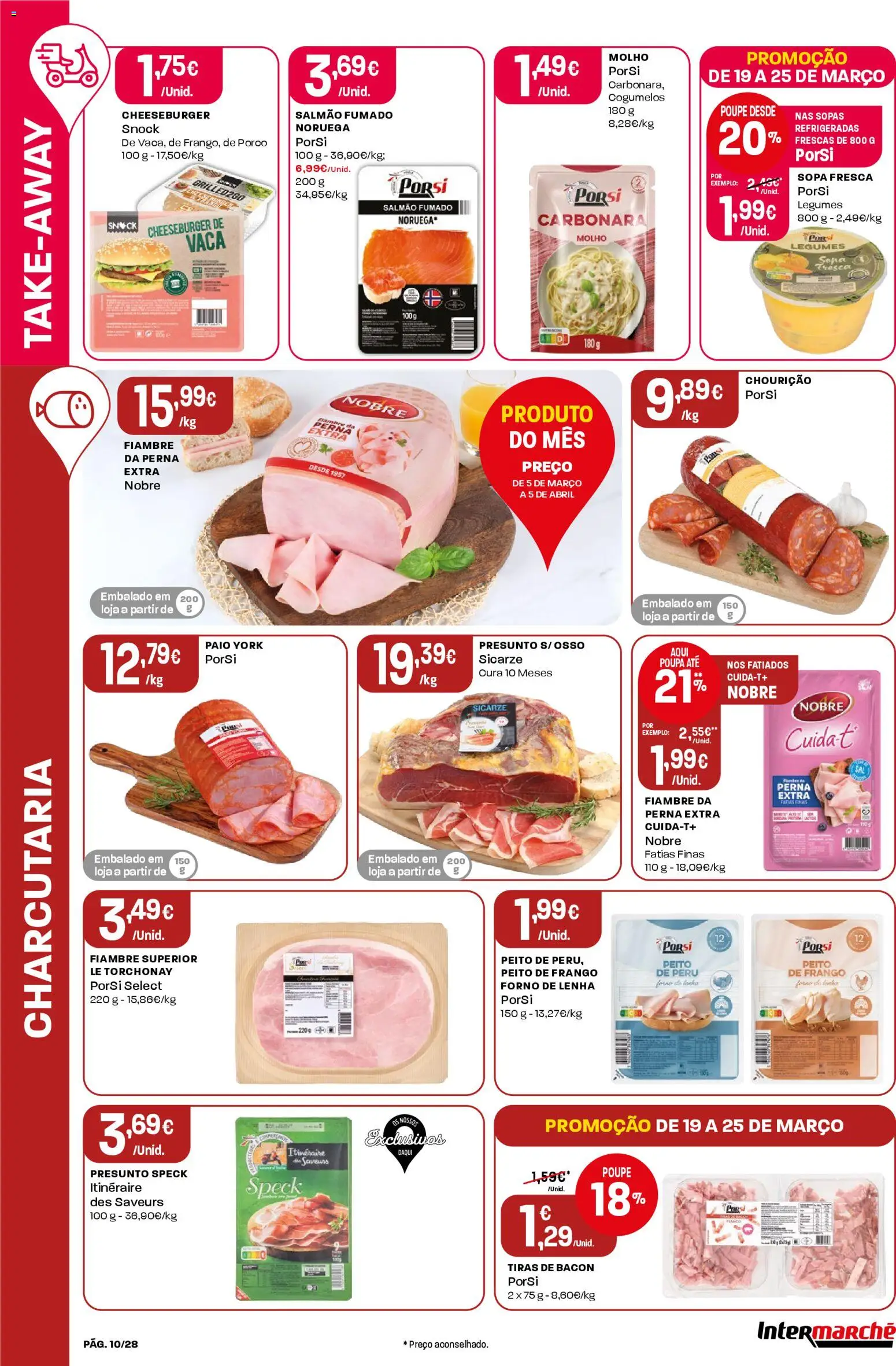 Intermarché Folheto Contact │ válido de 19.03.2026 | Página: 10 | Produtos: Bacon, Peito de frango, Frango, Presunto