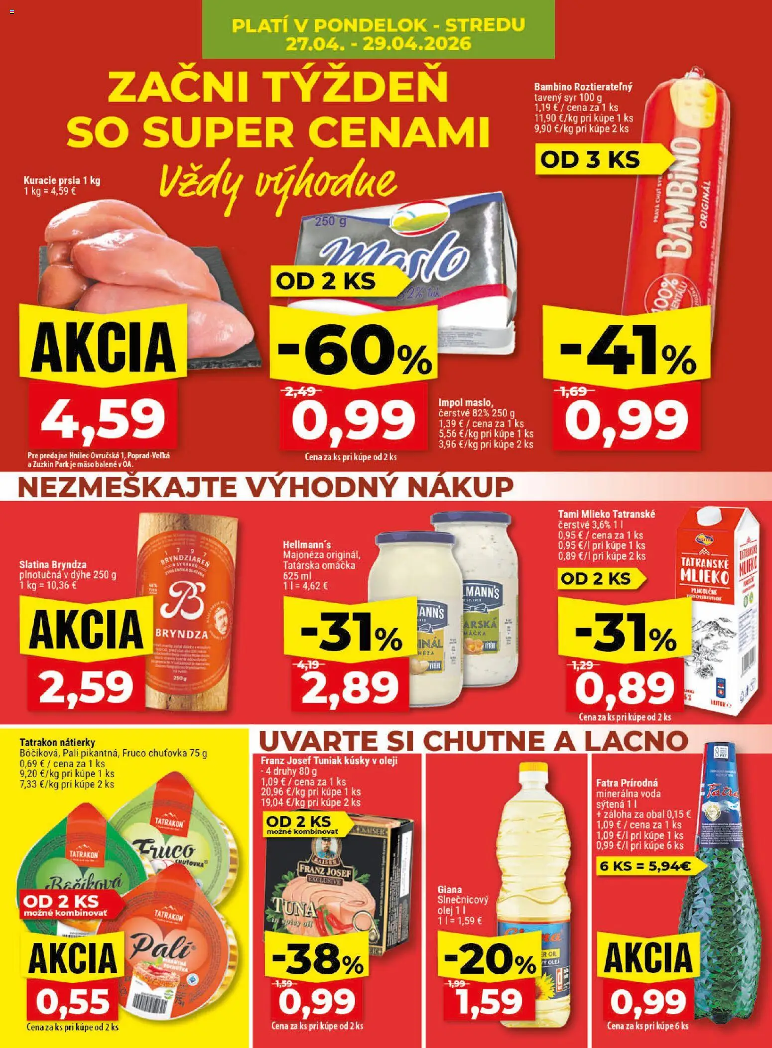 Nové Klas akcie – leták je platný od 27.04.2026 | Strana: 4 | Produkty: Maslo, Mlieko, Voda, Omáčka