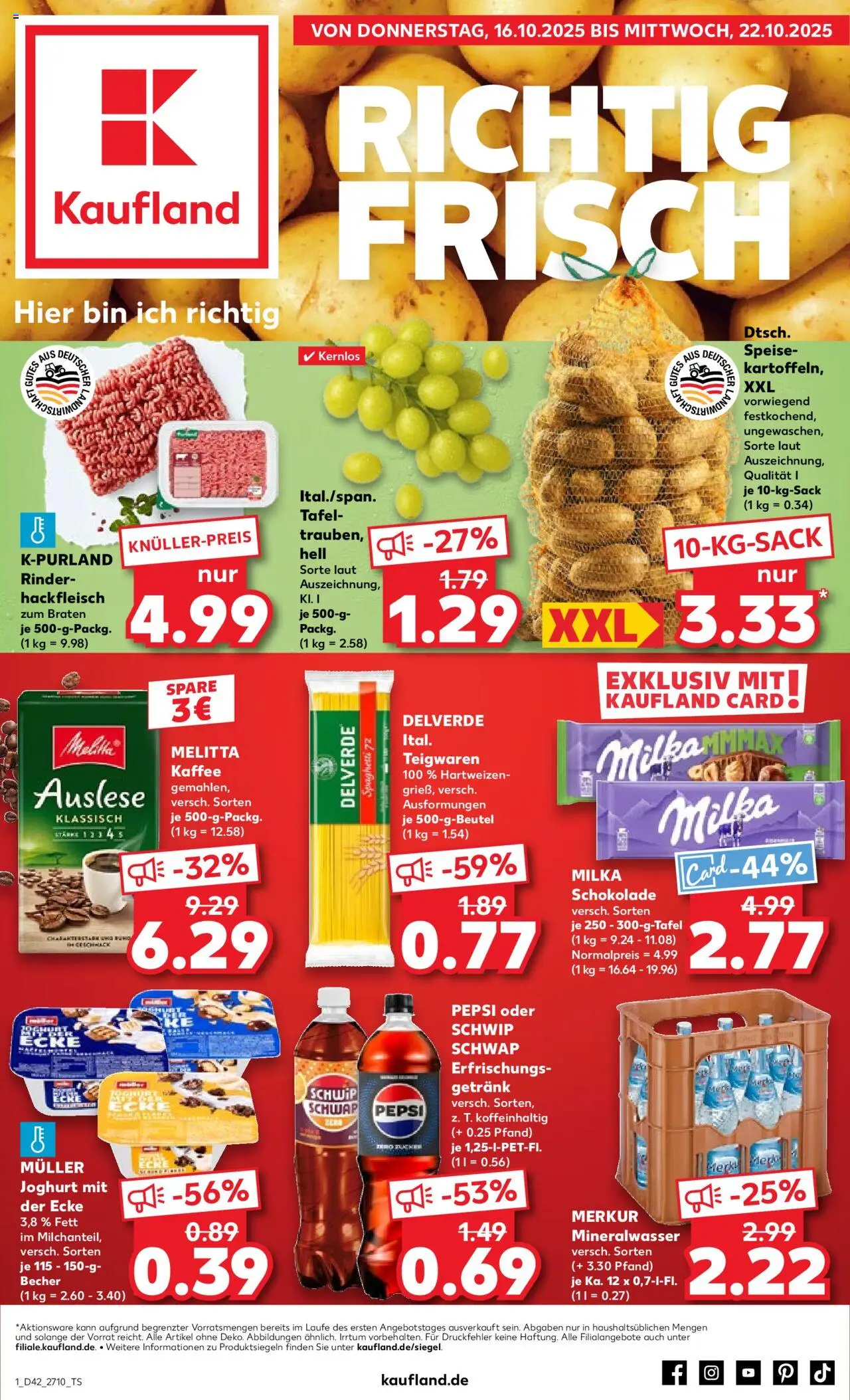 Kaufland prospekt Zeitz	 – gültig ab 16.10.2025 | Seite: 1 | Produkte: Melitta kaffee, Milka, Mineralwasser, Hackfleisch