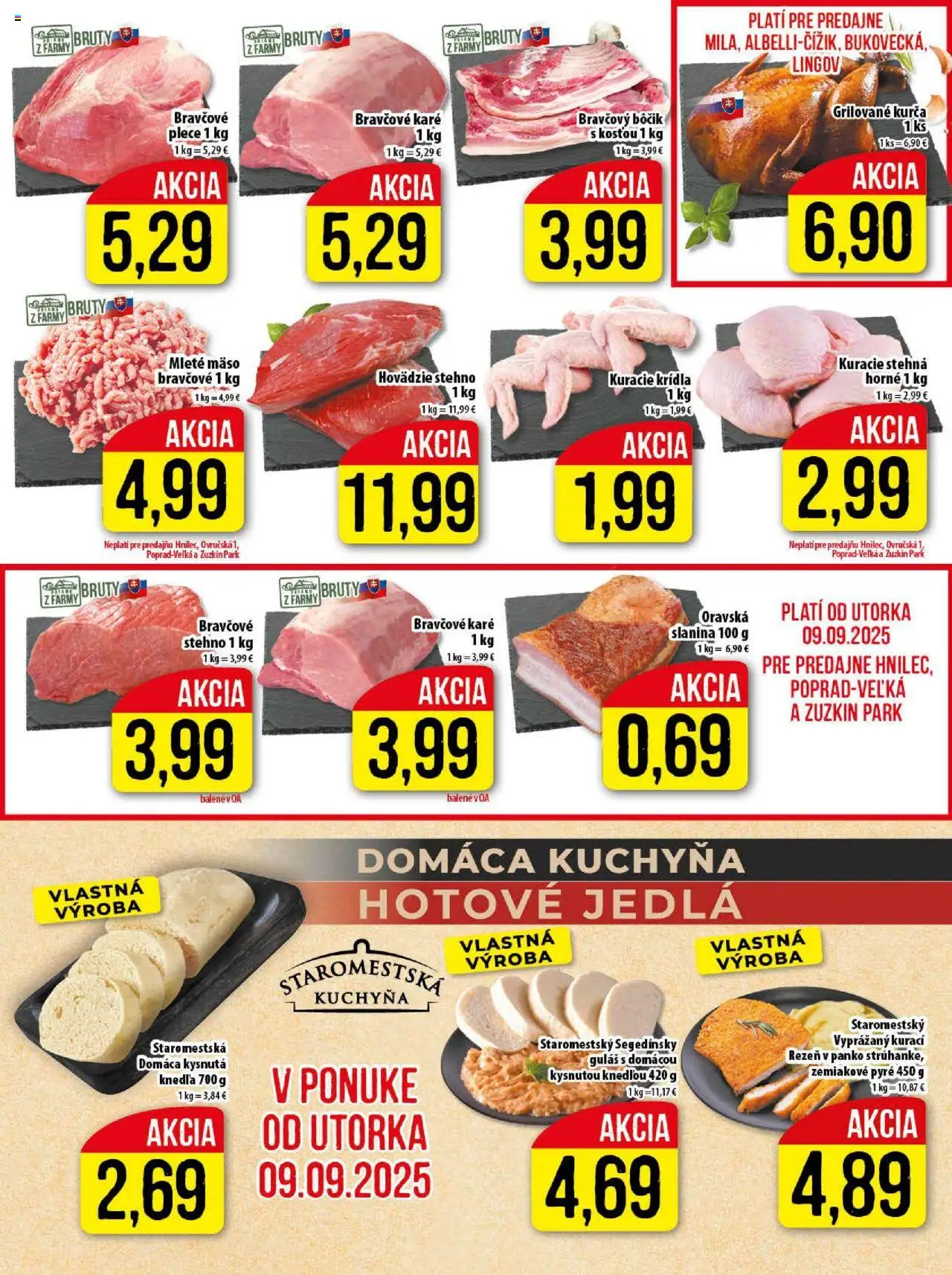 Nové Klas akcie – leták je platný od 08.09.2025 | Strana: 5 | Produkty: Kuchyňa, Mleté mäso, Kurča