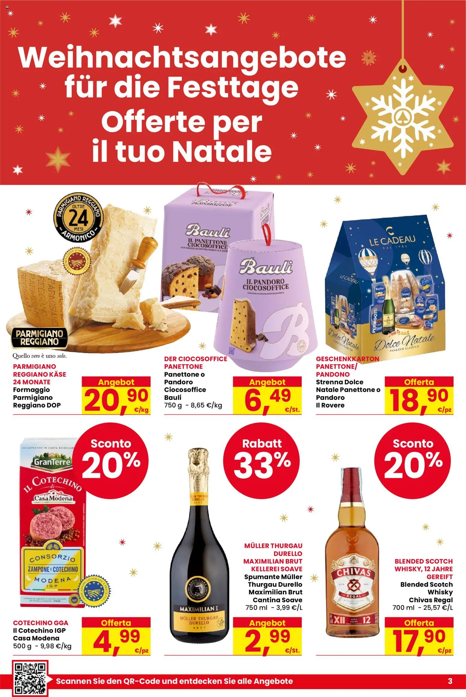 Volantino Despar del 18.12.2025 | Pagina: 3 | Prodotti: Whisky, Panettone, Spumante, Parmigiano