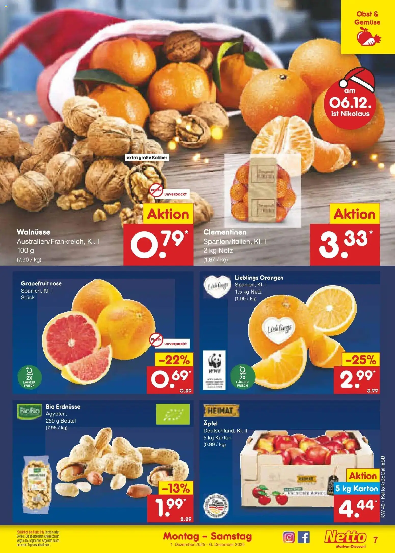 Netto Marken-Discount prospekt Jüchen	 – gültig ab 01.12.2025 | Seite: 7 | Produkte: Äpfel, Orangen, Gemüse, Obst