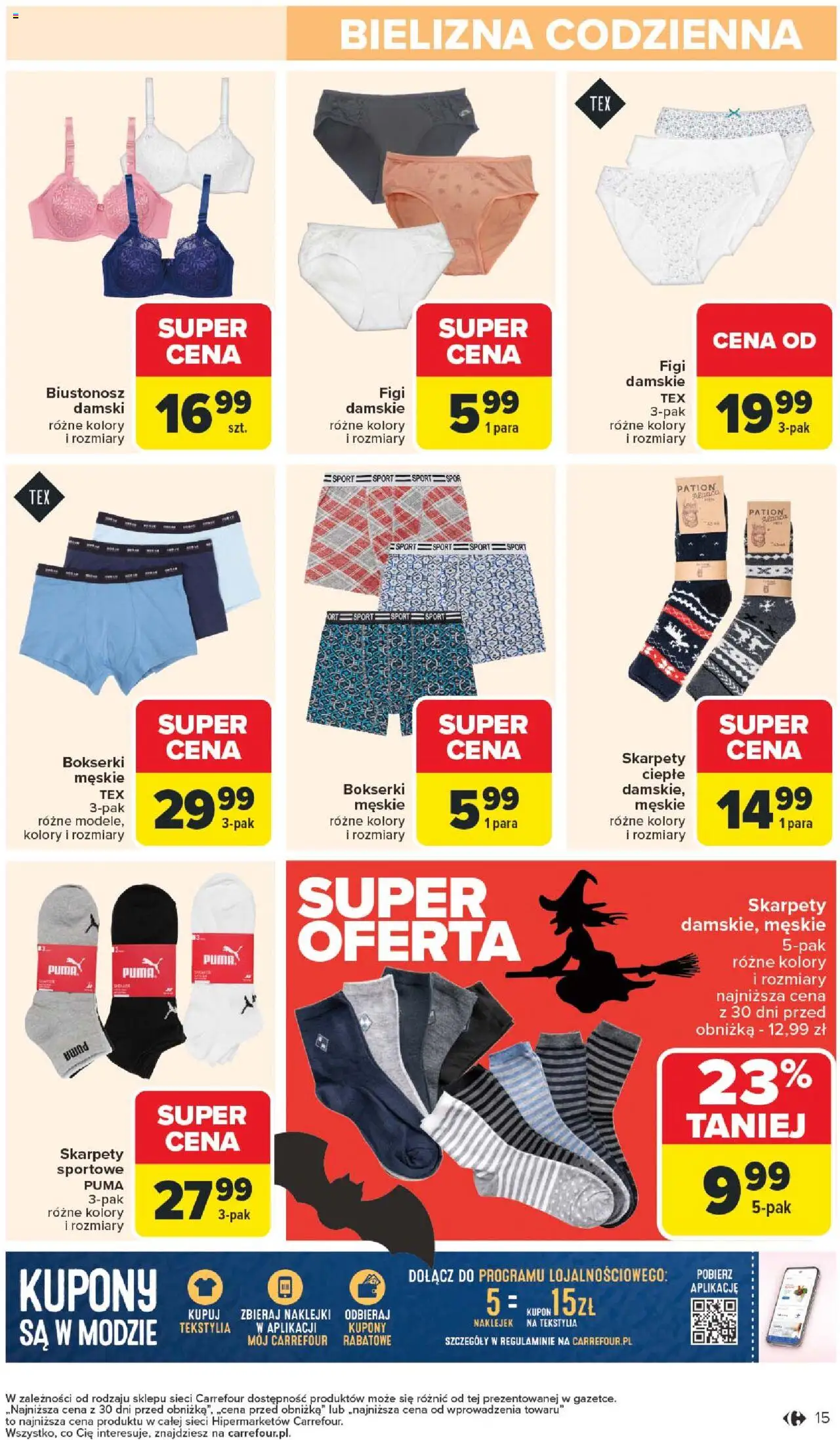 Carrefour Gazetka - Łap okazje od 23.10.2025 | Strona: 15 | Produkty: Bielizna, Skarpety, Bokserki, Tekstylia