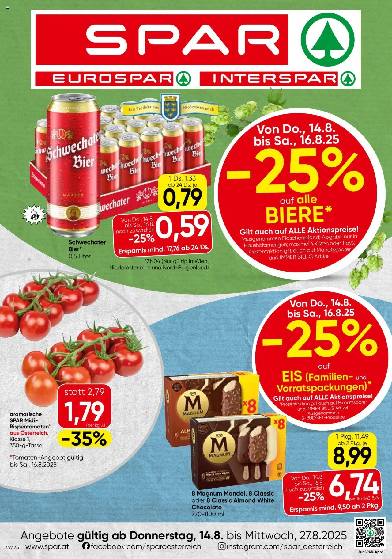 Spar Flugblatt - Niederösterreich gültig ab 14.08.2025 | Seite: 1 | Produkte: Eis, Bier