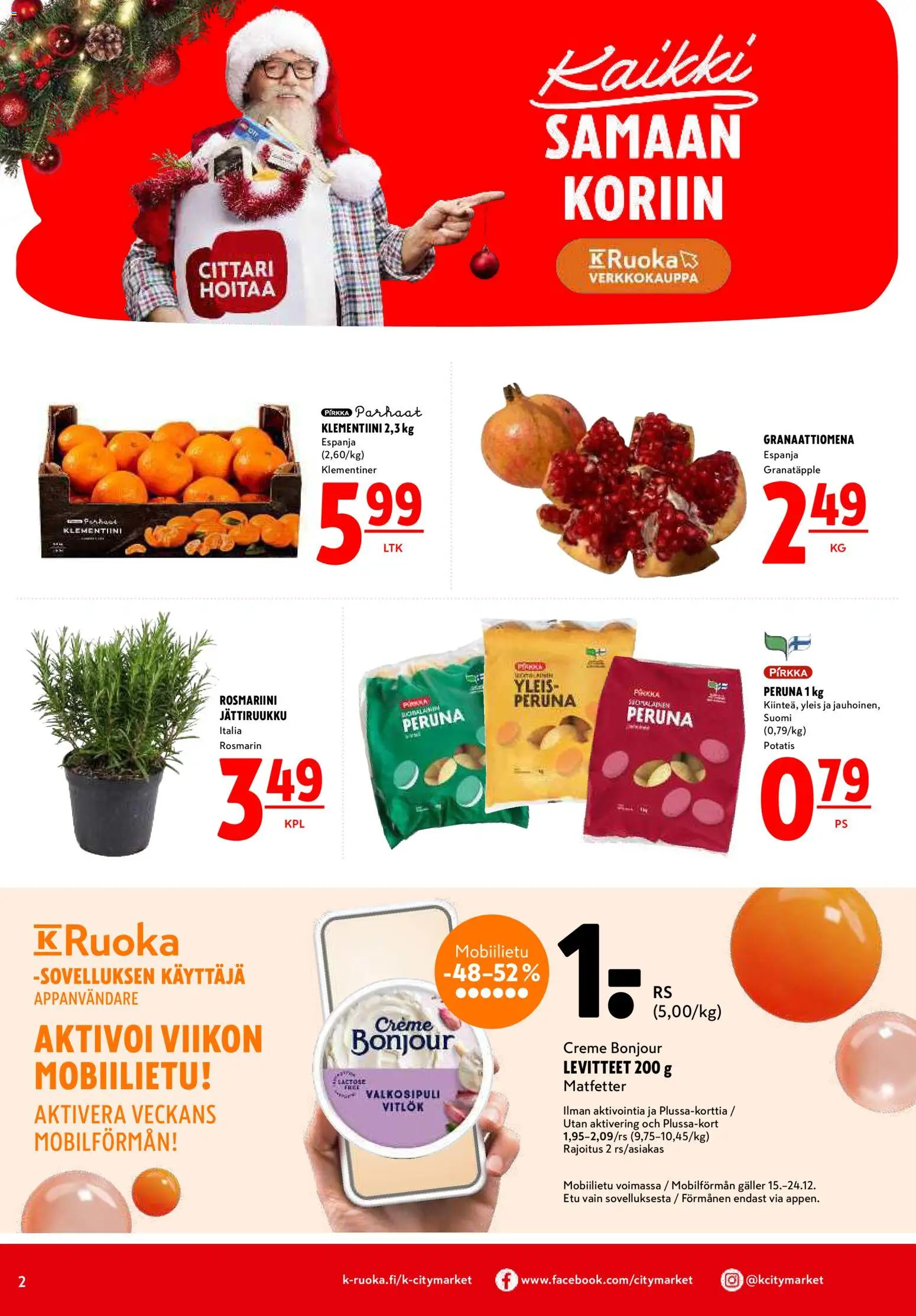 K-Citymarket tarjoukset – voimassa 18.12.2025 alkaen | Sivu: 2 | Tuotteet: Valkosipuli, Klementiini, Peruna, Granaattiomena