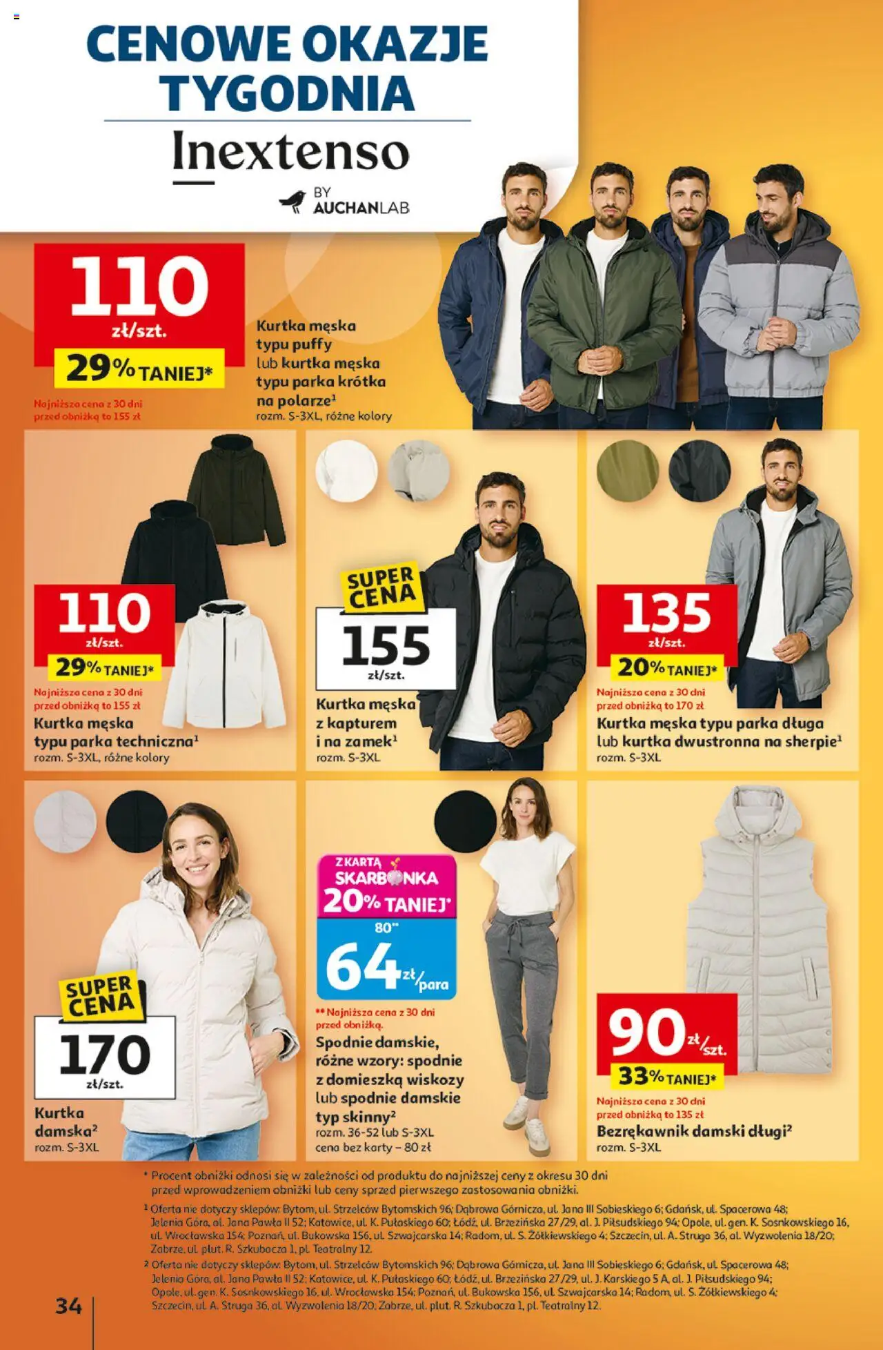 Auchan Gazetka - Wielkie przeboje cenowe Hipermarket od 09.10.2025 | Strona: 34 | Produkty: Bezrękawnik, Karta, Kurtka, Spodnie