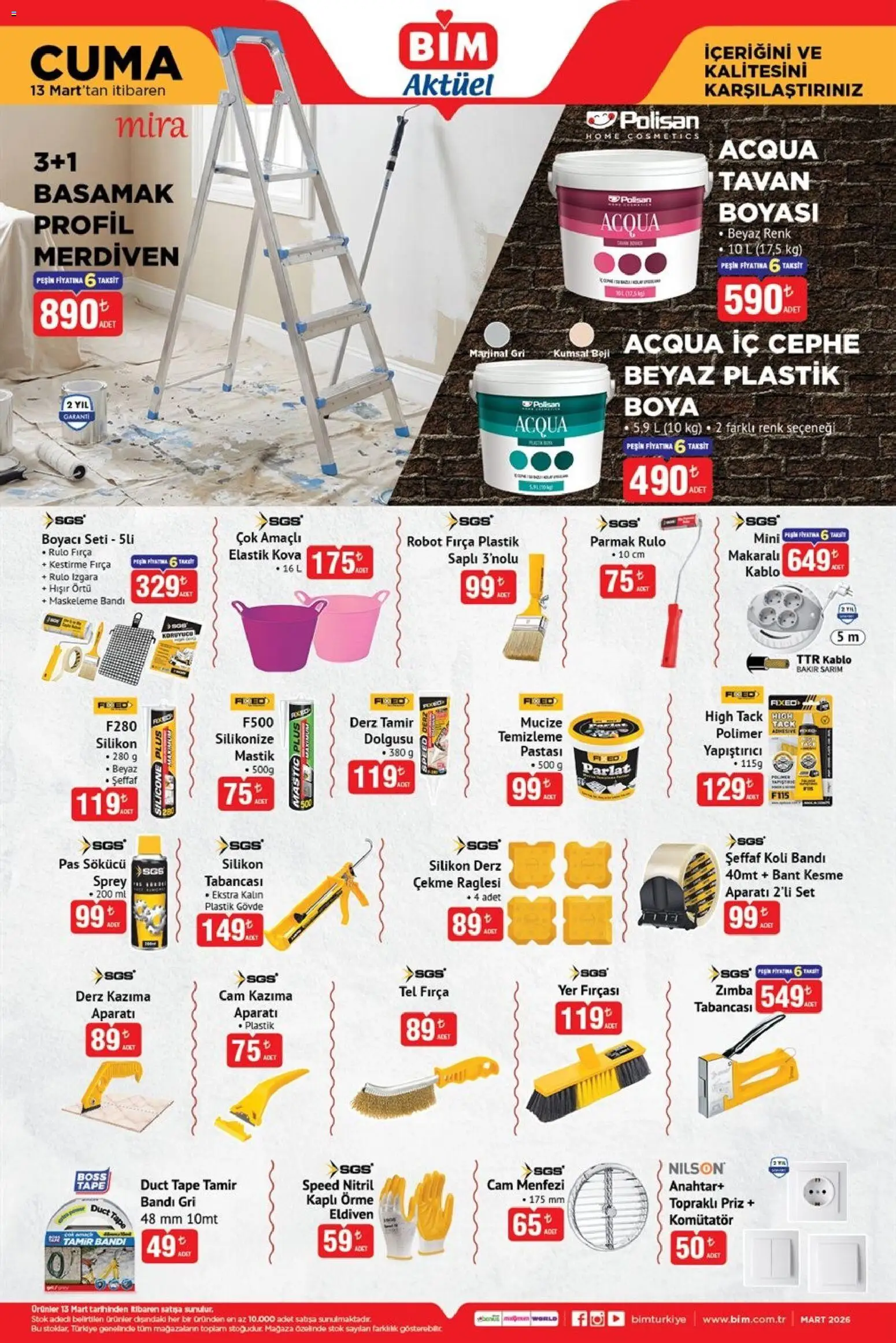 BİM - Katalog Cuma - 13.03.2026 tarihinden itibaren geçerlidir | Sayfa: 4 | Ürünler: Priz, Fırça, Eldiven, Bant