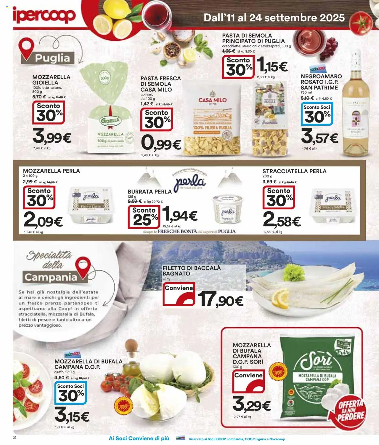 Volantino Ipercoop del 11.09.2025 | Pagina: 22 | Prodotti: Mozzarella, Latte, Burrata, Stracciatella