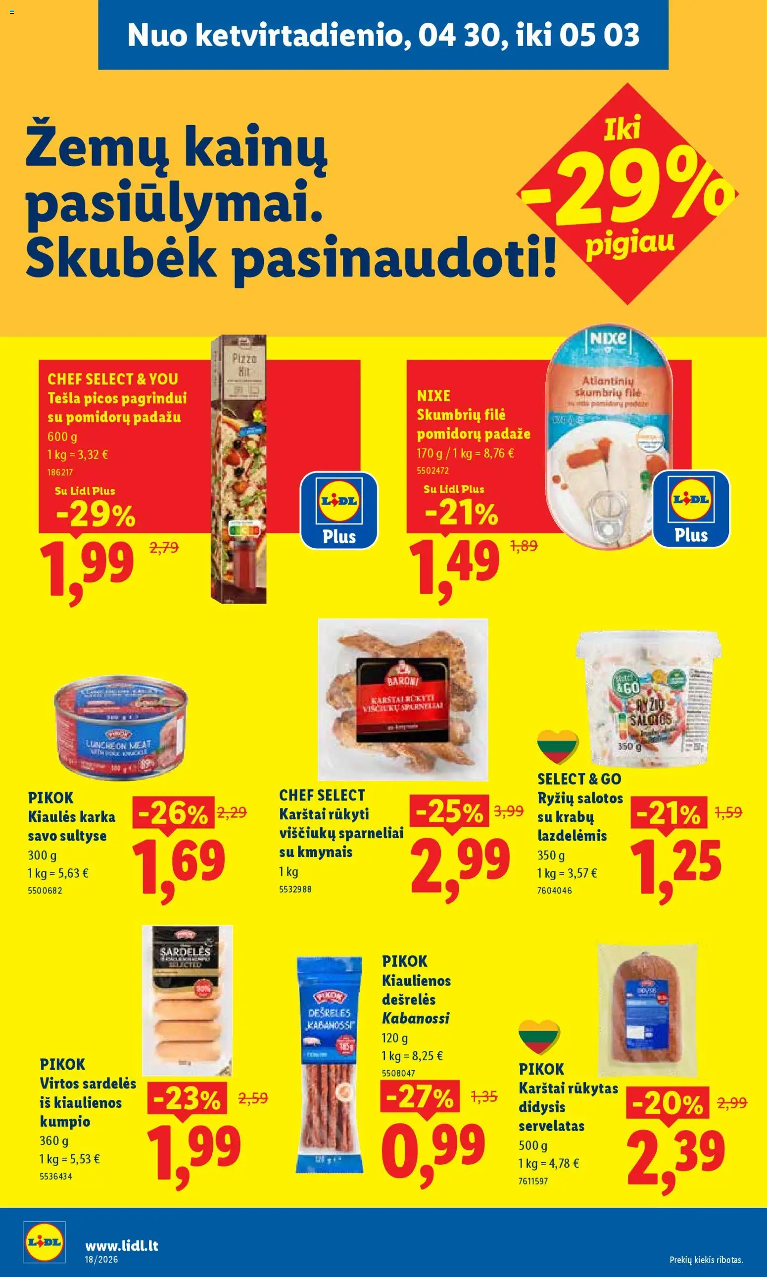 LIDL akcijos nuo 27.04.2026 | Puslapis: 28 | Prekių: Salotos, Sardelės, Kiaulienos, Viščiukų