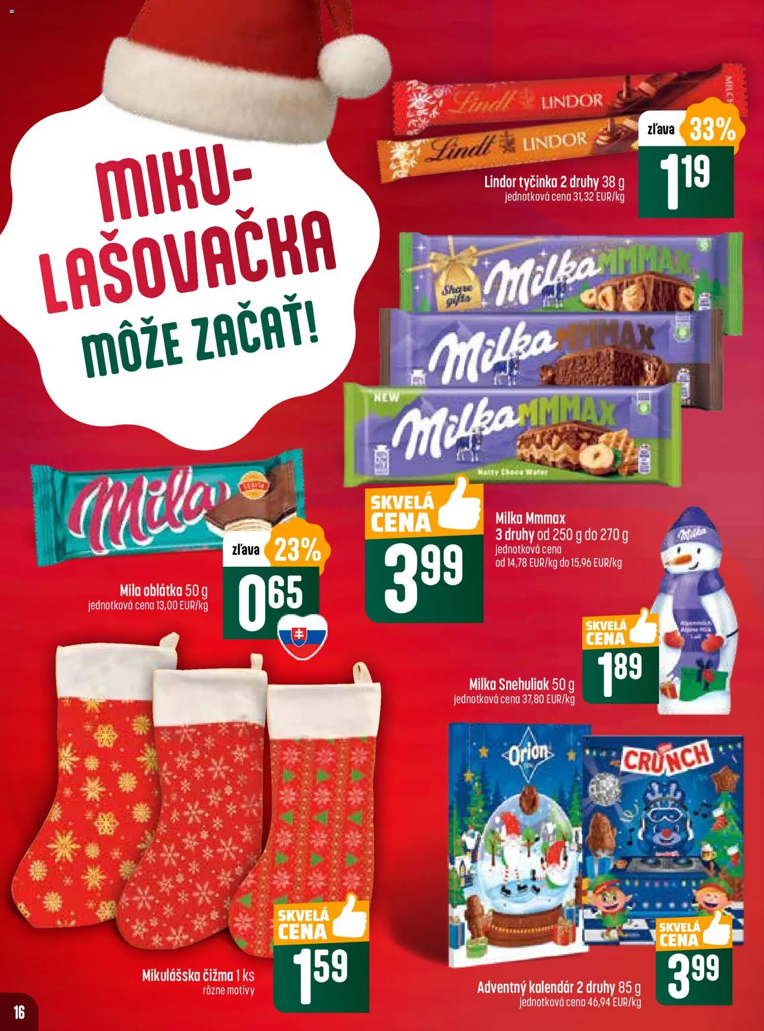 Nové COOP Jednota akcie – leták je platný od 20.11.2025 | Strana: 16 | Produkty: Lindor, Mila, Milka