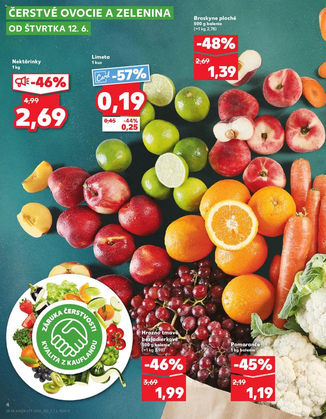 Nové Kaufland akcie – leták je platný od 12.06.2025 | Strana: 4 | Produkty: Pomaranče, Broskyne, Hrozno, Ovocie