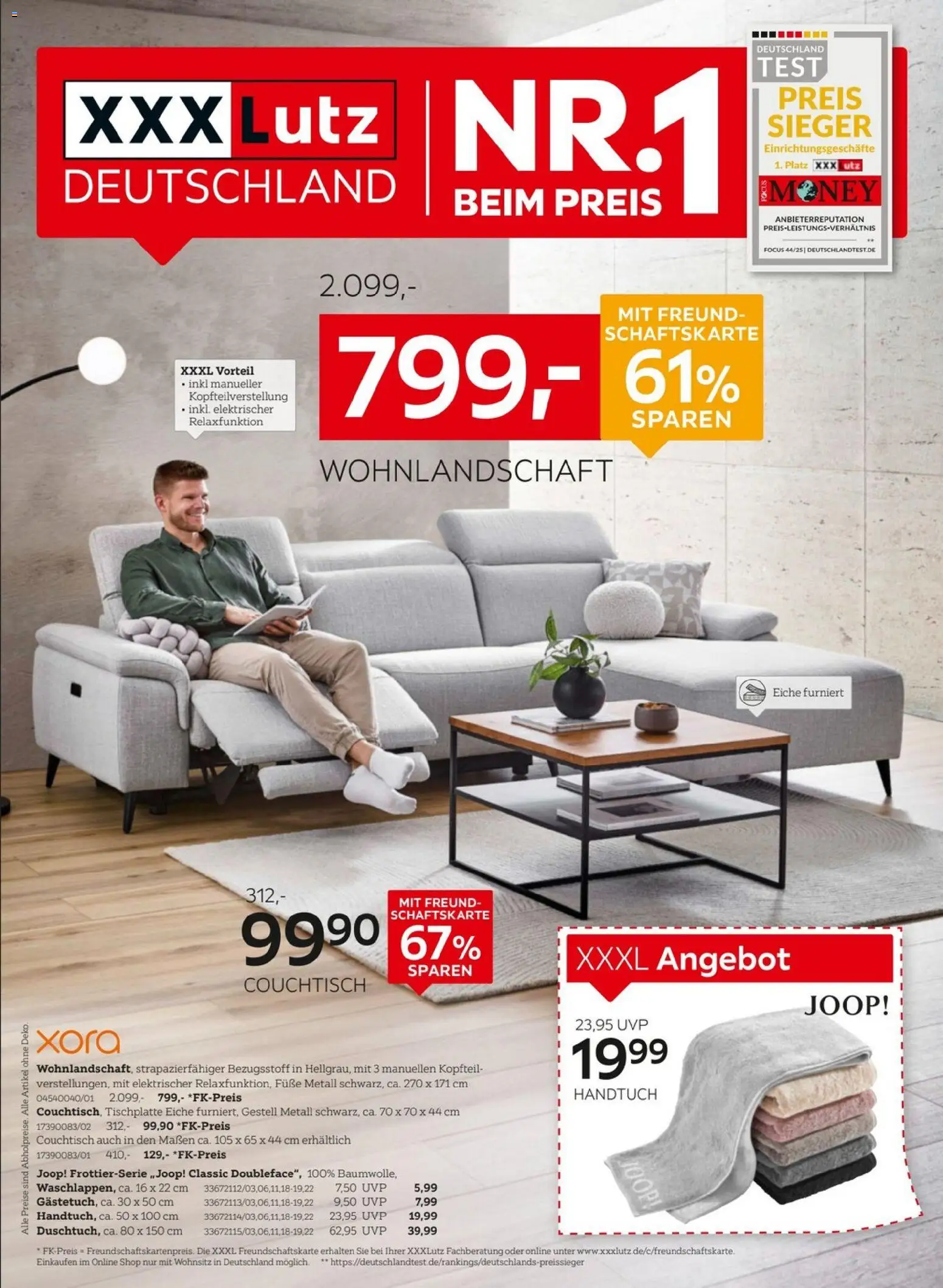 XXXLutz Nr. 1 beim Preis – gültig ab 11.04.2026 | Seite: 1 | Produkte: Wohnlandschaft, Couchtisch