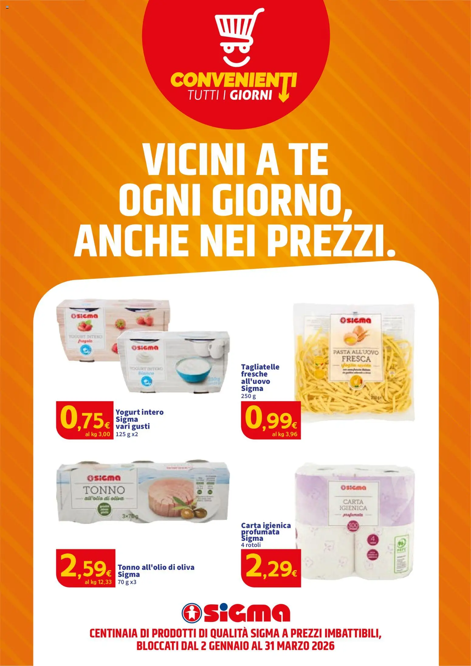 Volantino SIGMA del 02.01.2026 | Pagina: 2 | Prodotti: Carta igienica, Yogurt, Pasta, Tonno