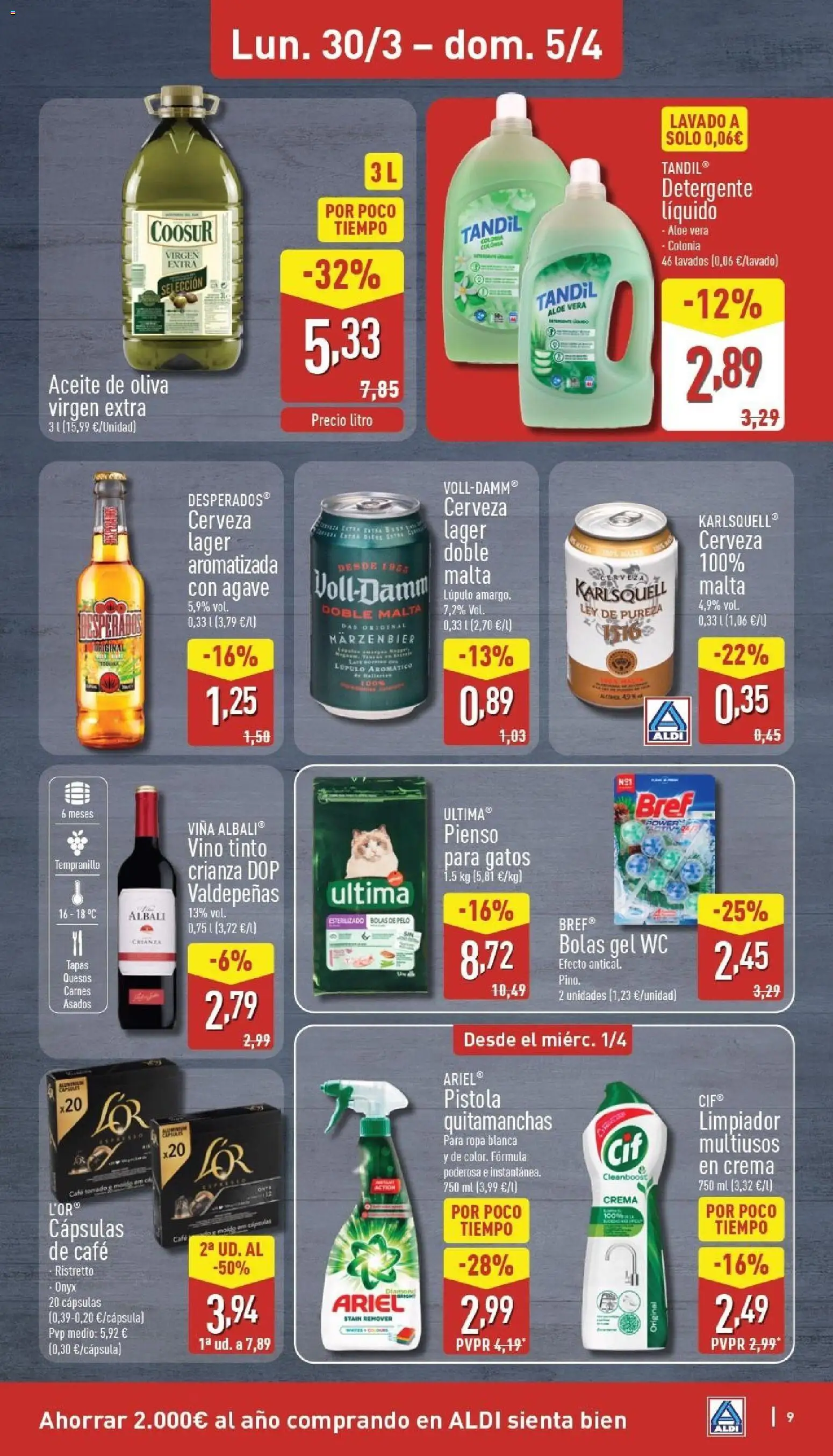 Aldi folleto Península │ válido desde el 30.03.2026 | Página: 9 | Productos: Café, Crema, Aceite de oliva, Aceite de oliva virgen extra