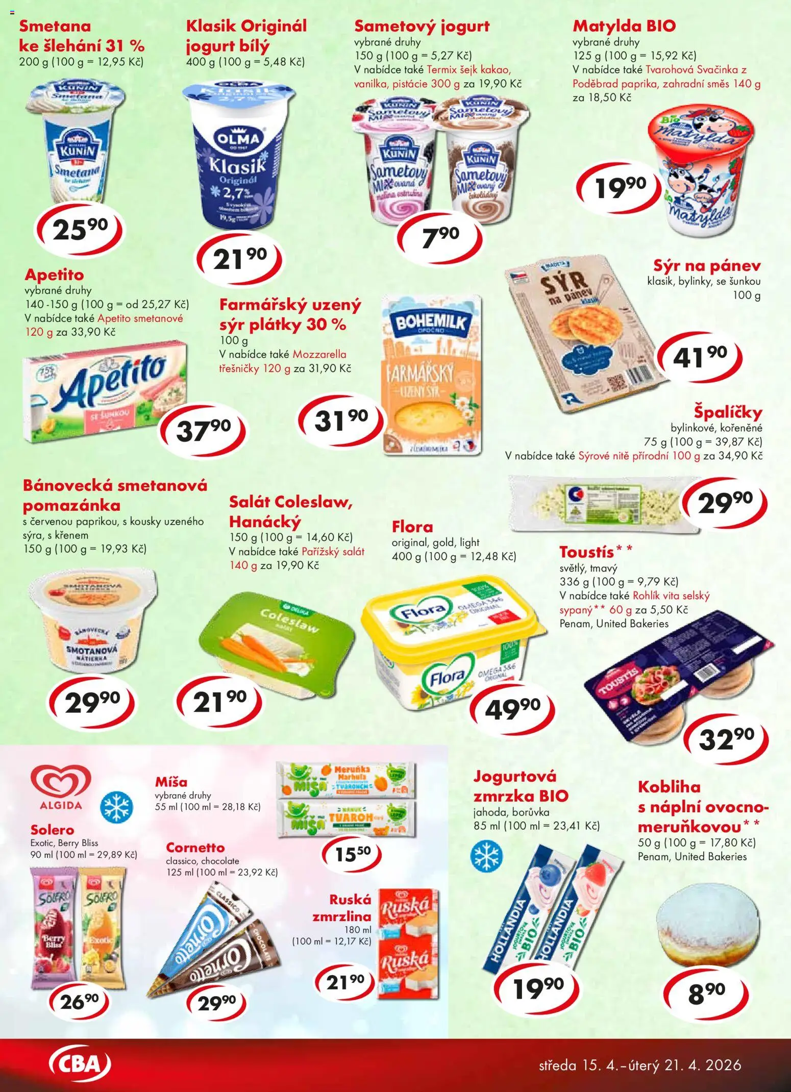 CBA leták - Premium od 15.04.2026 | Strana: 2 | Produkty: Pánev, Smetana, Zmrzlina, Mozzarella